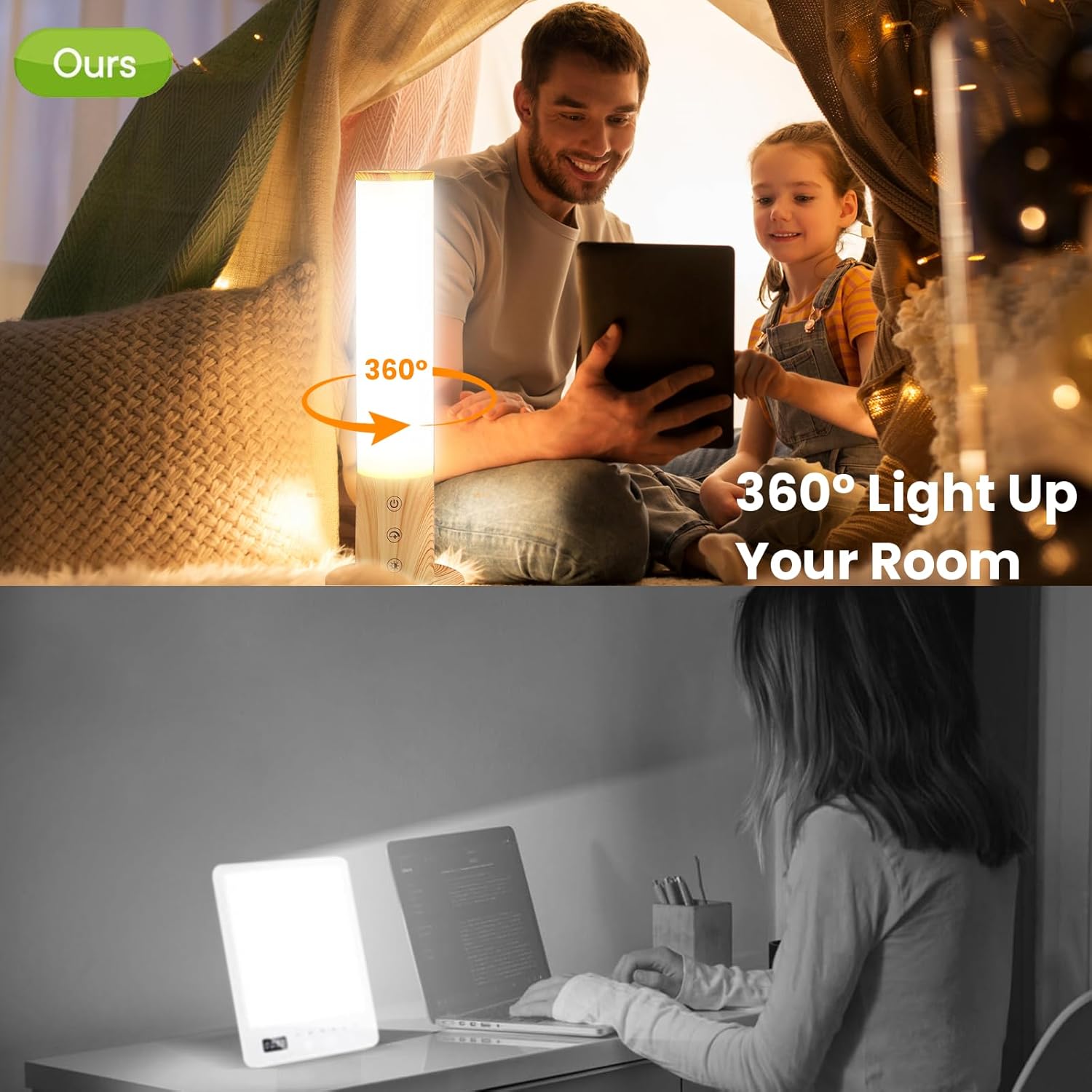 Caromolly Tageslichtlampe, Lichttherapielampe mit 3 Farbtemperaturen & 5 Helligkeitsstufen, Simulation von Tageslicht, Flimmern und UV-freiem LED-Tageslichtlicht, ideal für Zuhause und Büro – Bild 5