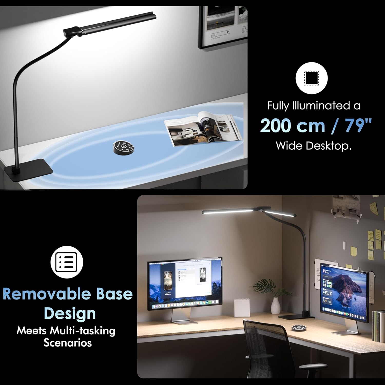 EYOCEAN Schreibtischlampe, Doppelkopf-Schreibtischlampe, 24 W 80 cm Tageslichtlampe Schreibtisch mit Fernbedienung, dimmbare Monitorlampe, Bürotischlampe, Augenschutz-Bildschirmlampe – Bild 5