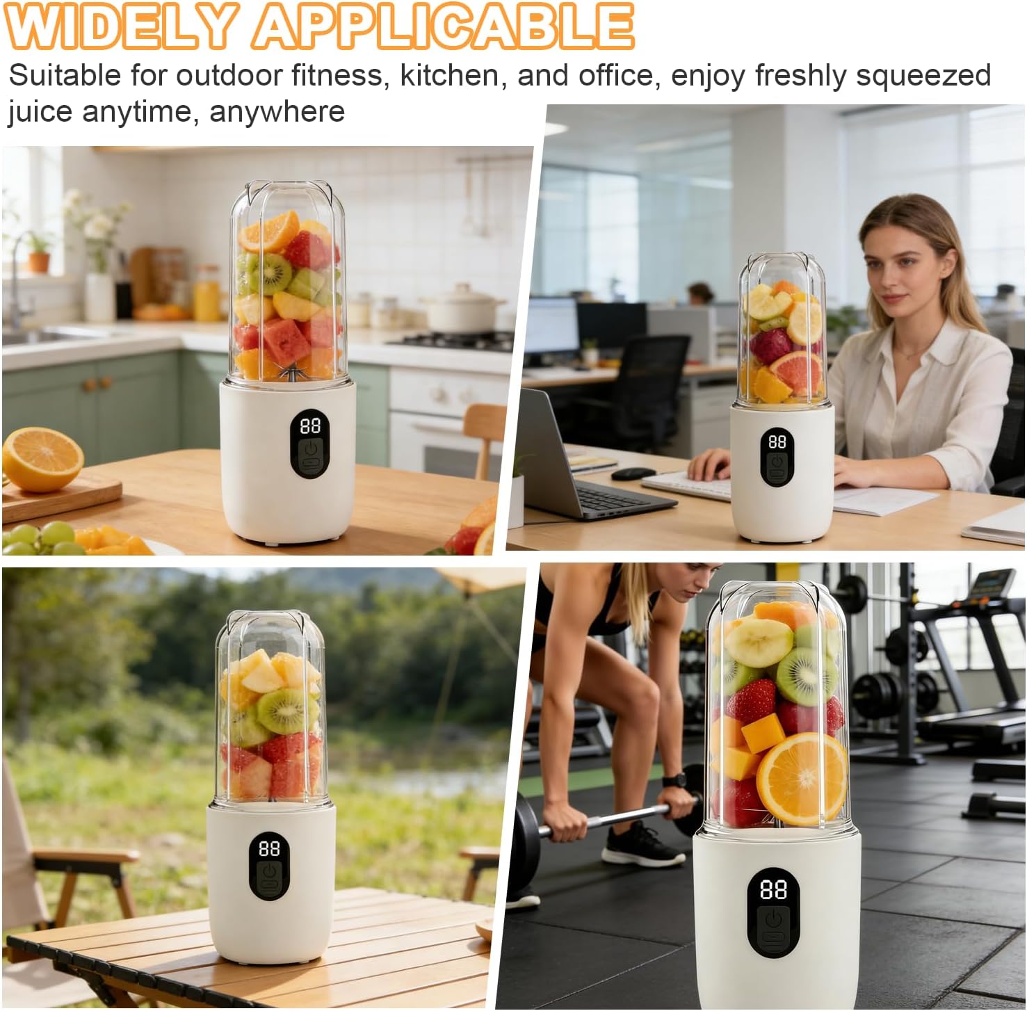 Tragbarer Mixer 500 ml, Smoothie Maker to Go mit Digitalanzeige & 16 Klingenklingen, Edelstahl, USB wiederaufladbarer Mini-Entsafter, BPA-freier Shaker für Shakes/Milchshakes für Küche/Reisen/Fitnessstudio (Weiß) – Bild 6
