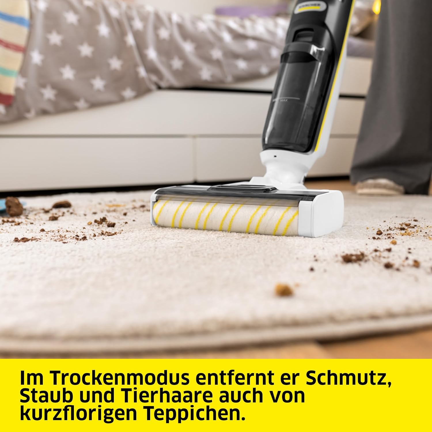 Karcher FCV 3 Staubsauger-Wischer, kabelloser Saugmopp mit 3 Reinigungsmodi, Akkulaufzeit: ca. 30 Minuten, Oberflächenkapazität pro Akkuladung: ca. 130 m², Weiß – Bild 4