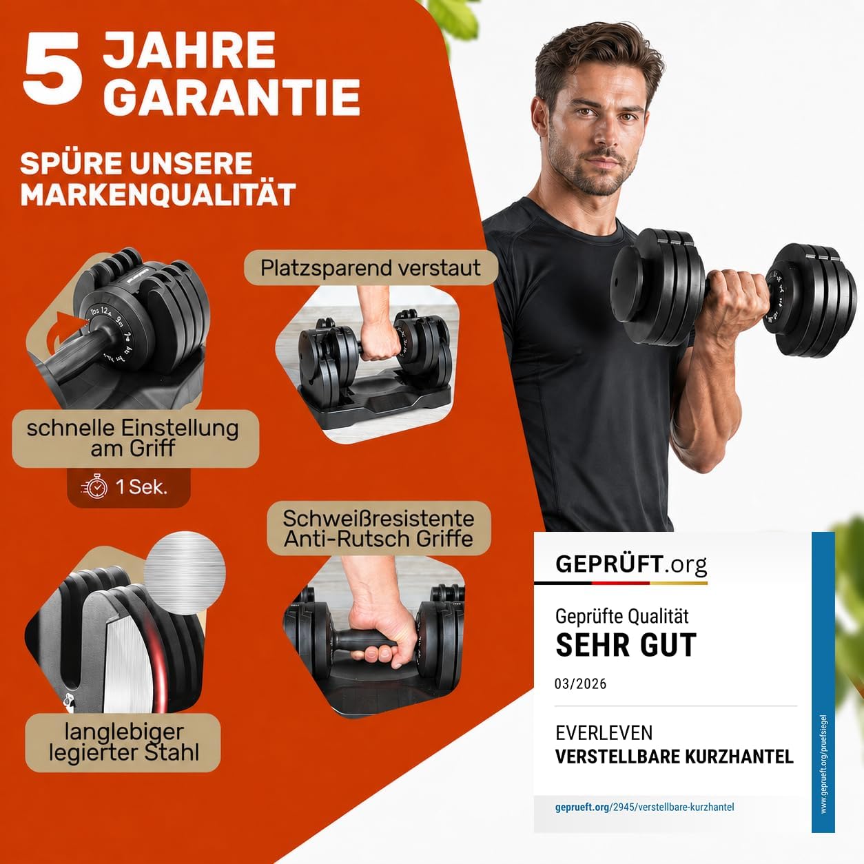 Verstellbares Hantelset, 12 kg, 18 kg, 24 kg, 40 kg, 15 Gewichtseinstellungen, Einzelhantel, verstellbare Hantel, verstellbare und platzsparende (Fix Lock) Gewichte für Heim-Fitnessstudio, Krafttraining – Bild 2
