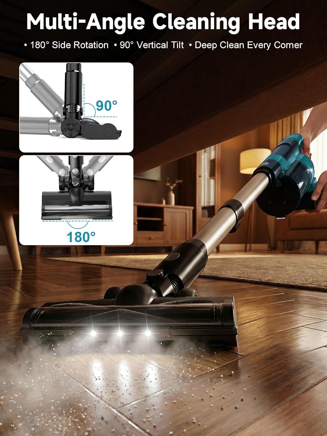 Akku Staubsauger Kabellos 60KPa/700W/70Min, Akkustaubsauger mit 8000 mAh,Staubsauger Kabellos mit 2.3M Ausziehbarer Schlauch, Anti-Tangle-Bürste, Touchscreen, für Hartböden Teppiche Tierhaare Auto – Bild 6