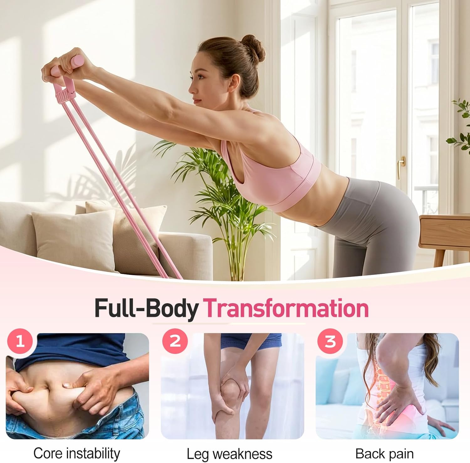 Widerstandsbänder mit Griff, 3-in-1 Multifunktions-Expander, Fitnessbänder Fußzugband 8 Röhren Resistance Bands, Ganzkörpertrainer für elastisches Zugseil Beintrainer für Yoga Fitness – Bild 6