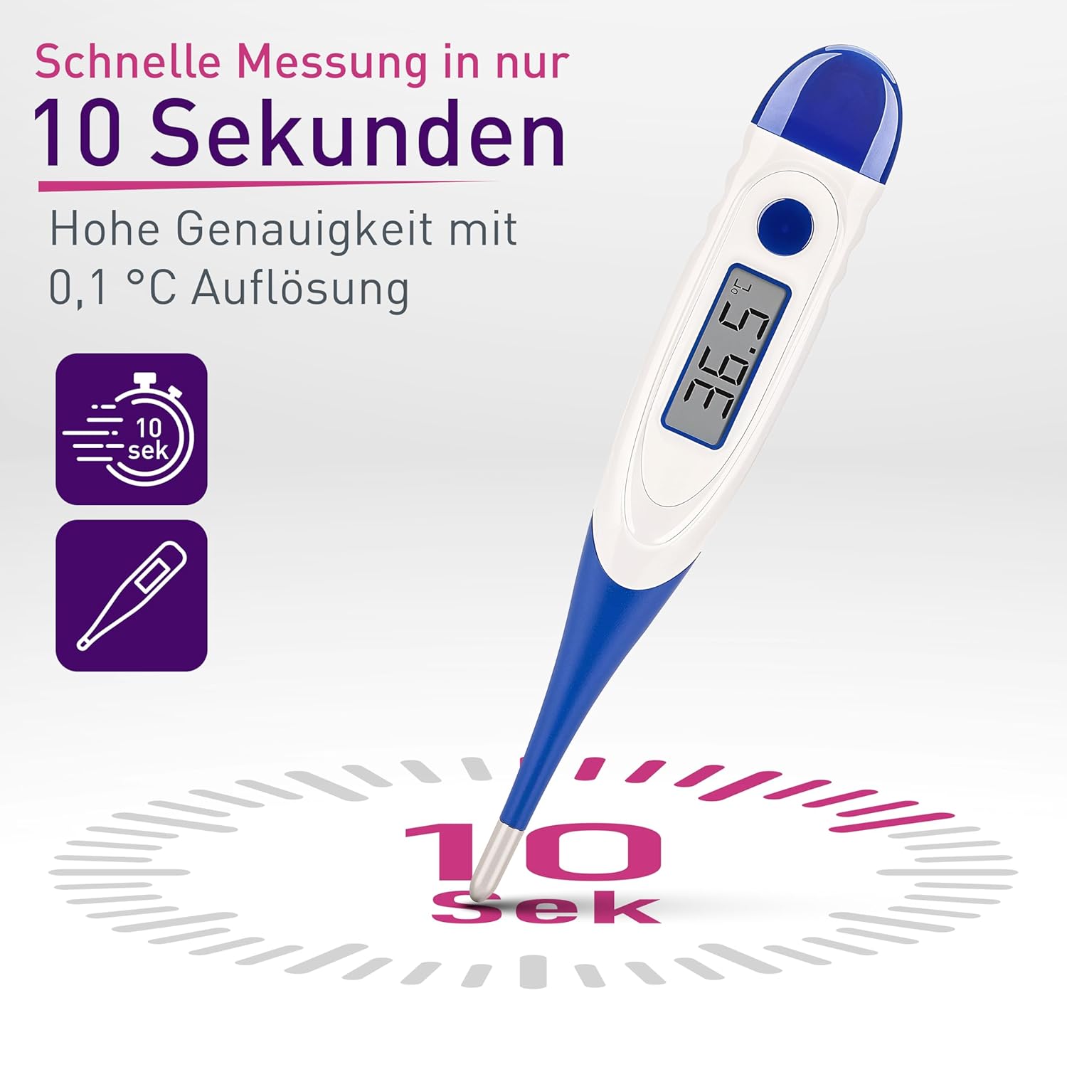 scala SC 1501 flex Digitales Fieberthermometer – 10 Sekunden Messzeit, flexible Spitze, Fieberalarm, wasserdicht – oral, rektal & axillär – für Babys, Kinder & Erwachsene (blau) – Bild 3