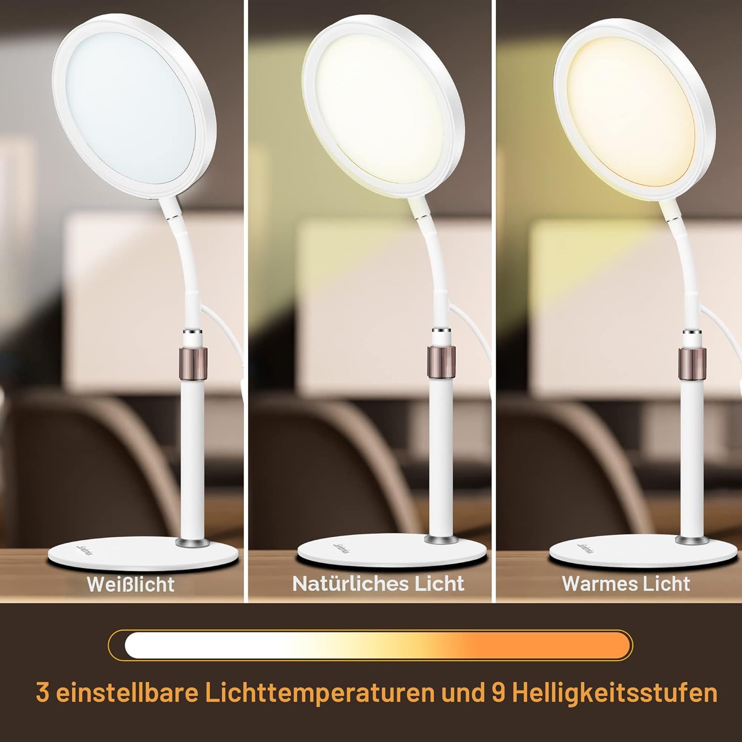 Tageslichtlampe, Tageslichtlampen, 10.000 Lux Lampe mit 3 Lichtfarben und 9 einstellbaren Helligkeiten und 3 Timern, Tageslicht für Lift-Stimmung (Schwarz) – Bild 6