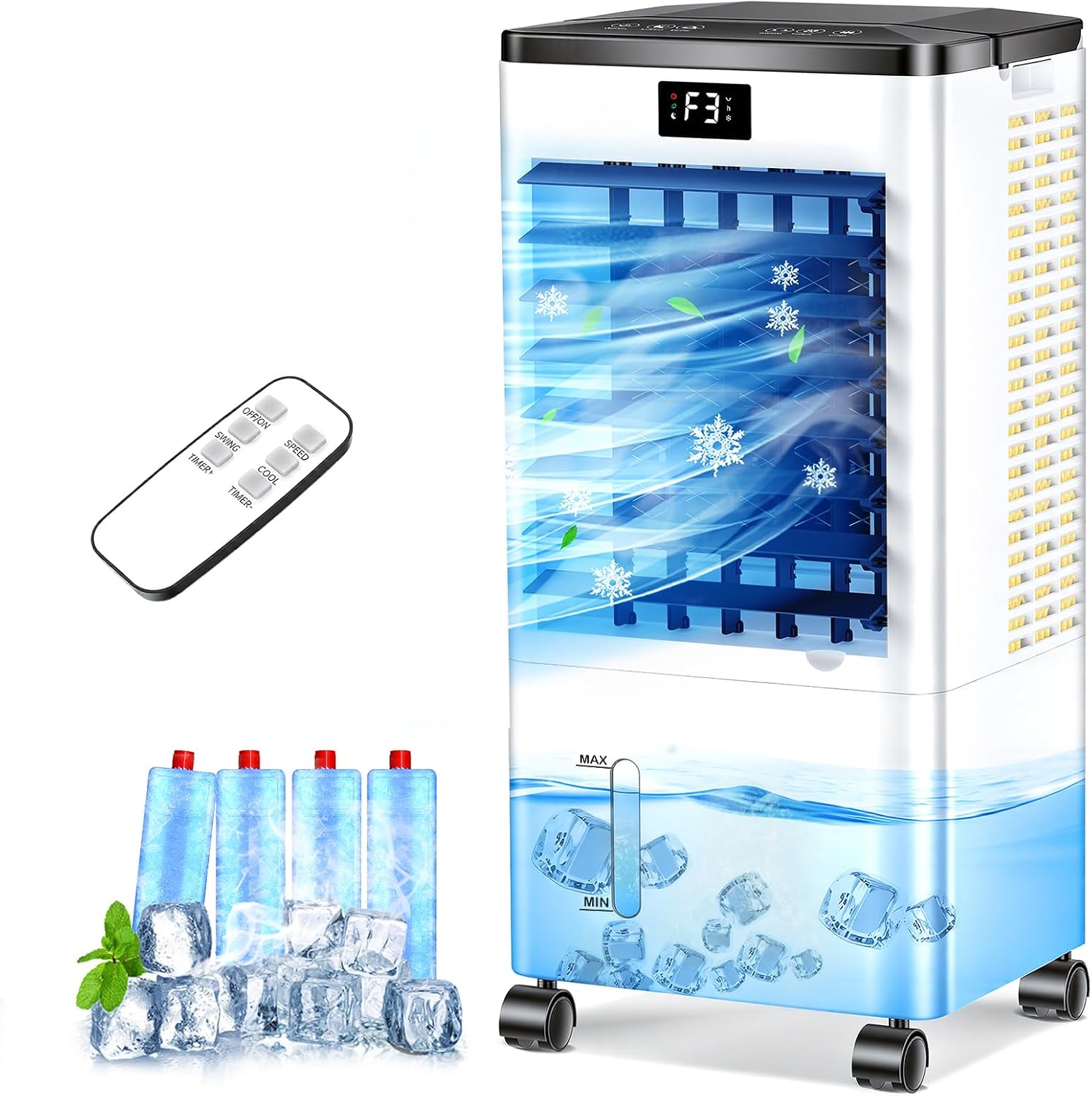 Klimaanlage Mobile, Klimagerät Tragbarer Luftkühler Luftbefeuchter Verdunstungslüfter mit 8L Wassertank, 12H Timer, 4 Modus, 60W Energiesparende Wasserkühlung Klimaanlage für Zuhause Büro (Groß)