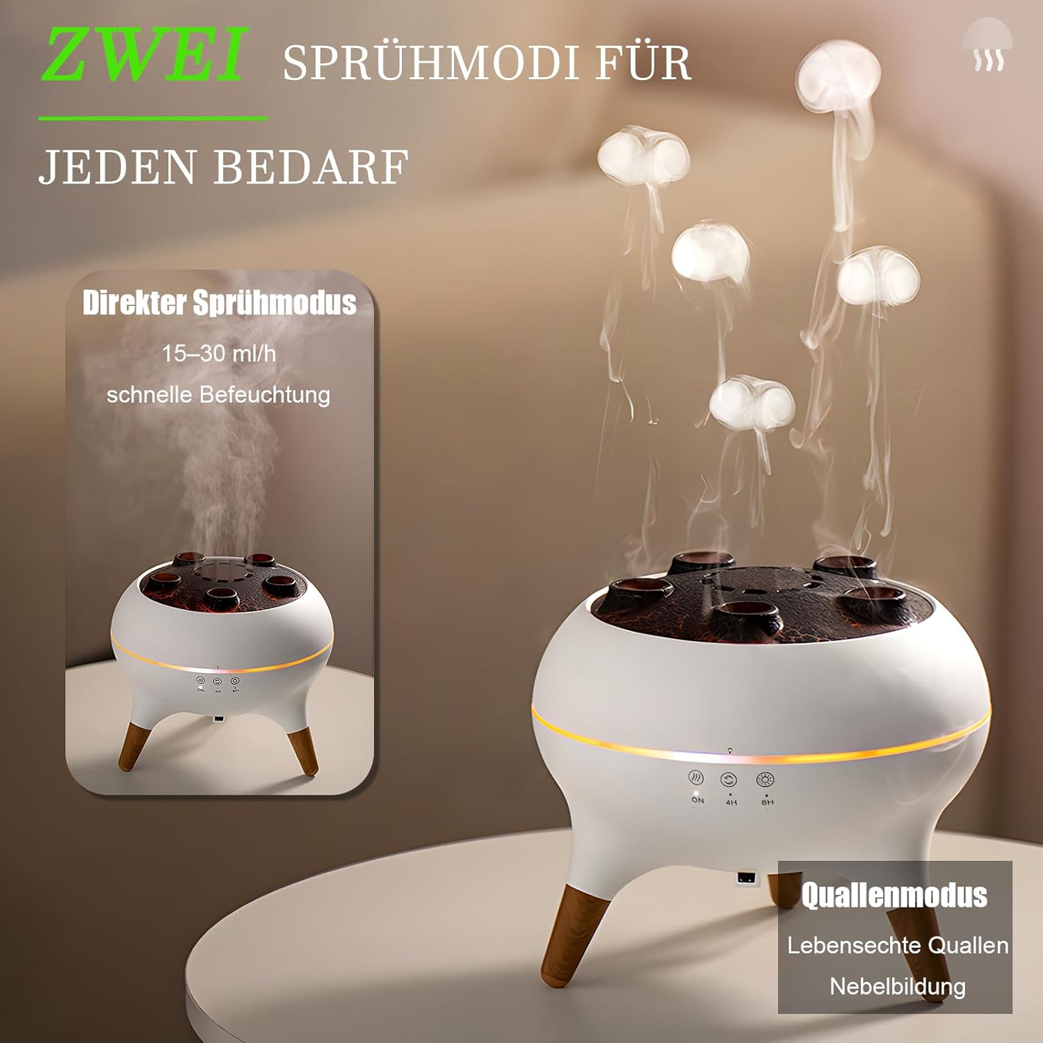 Quallen-Aroma-Diffusor, Duftöl-Diffusor für ätherische Öle, 250 ml Luftbefeuchter, Musiksynchronisation, Quallen mit 7-Farben-Licht, Fernbedienung und Timer für das Heimbüro (weiß) – Bild 3