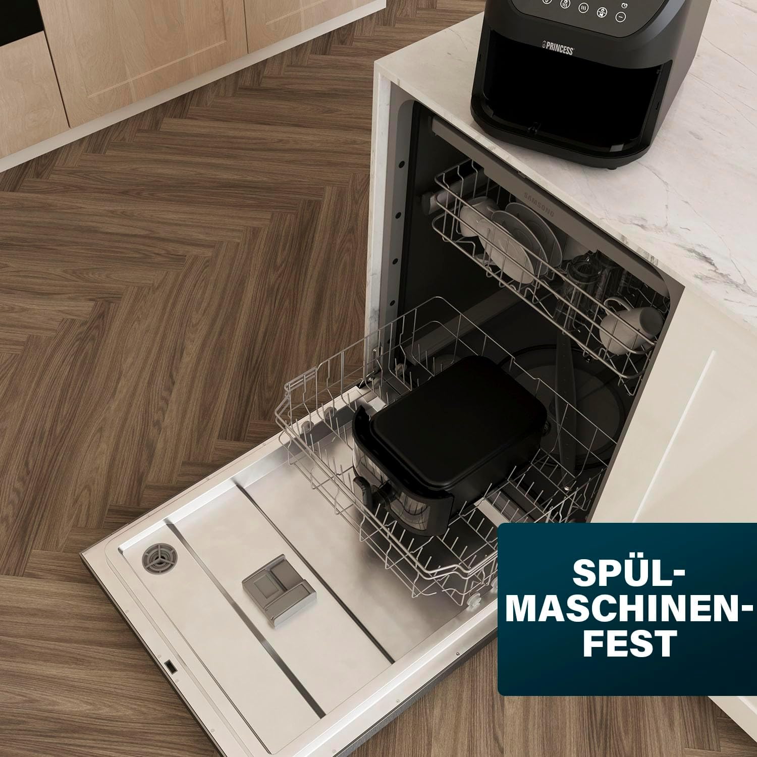 Princess SlimFry Airfryer, 8 l Fassungsvermögen, 2000 W, 8 Programme, digitaler Touchscreen, einstellbare Temperatur, Sichtfenster, automatische Abschaltung, spülmaschinenfest, 182257 – Bild 9