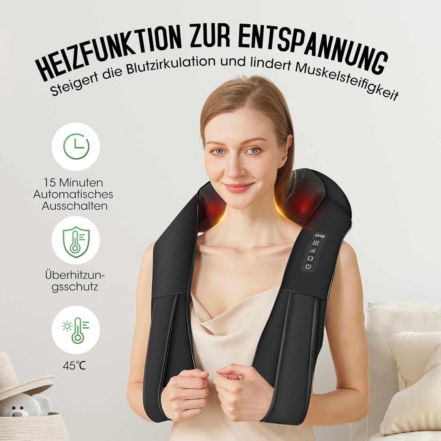 AERLANG 2026 Kabelloses Nackenmassagegerät mit Wärme, Shiatsu-Massagegerät 3D-Tiefenmassage, geeignet zum Massieren von Nacken, Schultern, Rücken usw., bestes Geschenk – Bild 3
