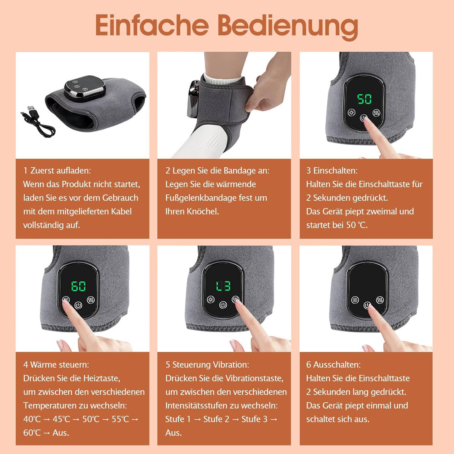 2er-Pack tragbares kabelloses 3-in-1-Fußmassagegerät – für Füße und Knöchel, mit Wärme und Vibration, Geschenk für Männer und Frauen – Bild 6