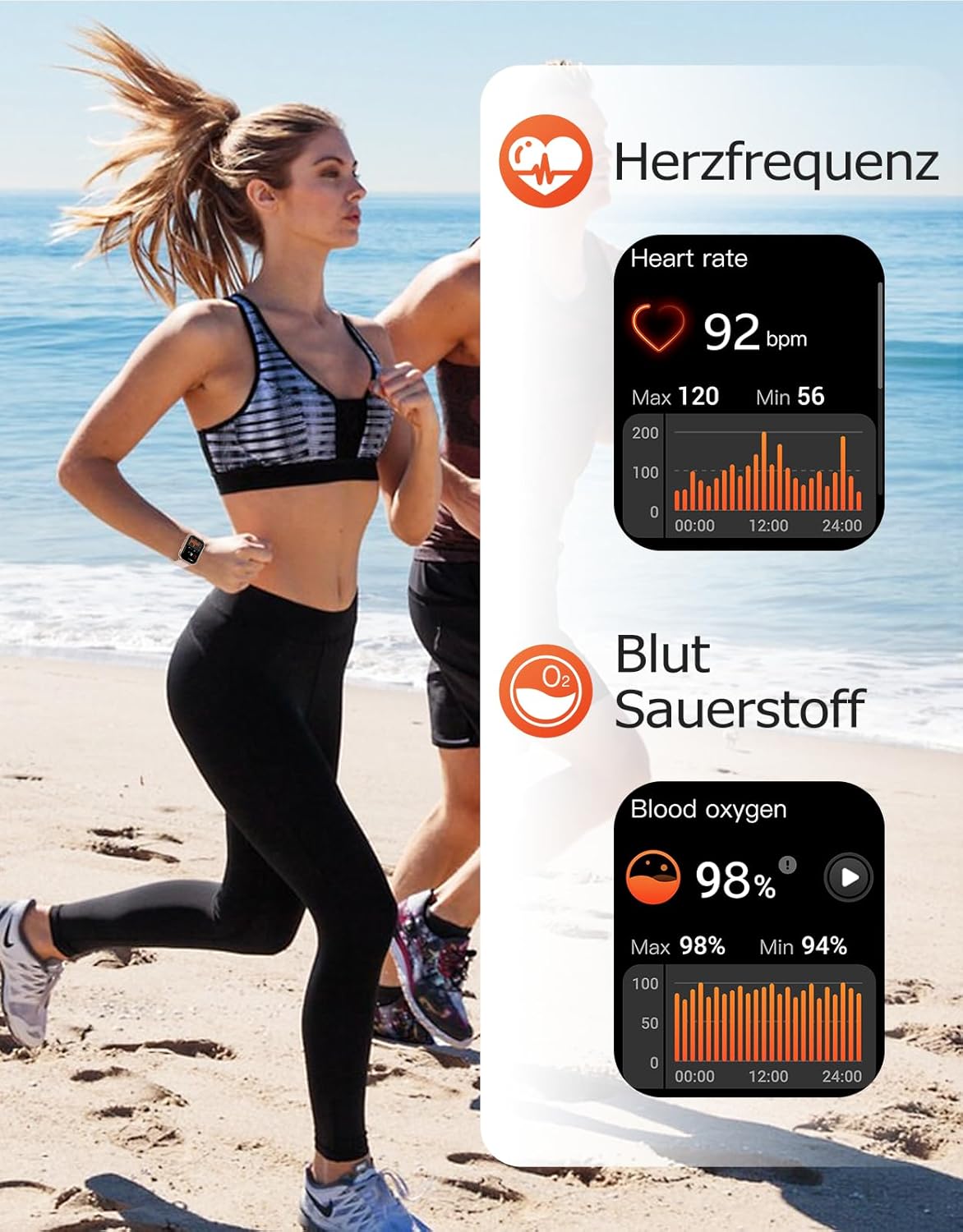 RUIMEN Smartwatch mit Telefonfunktion, Smartwatch für Damen, 1,85 Zoll HD-Bildschirm, Fitnessuhr mit SpO2-Überwachung, Herzfrequenzmesser, Schlafmonitor, Schrittzähleruhr, 110+ Trainingsmodi für Android iOS (2 Bänder) – Bild 4