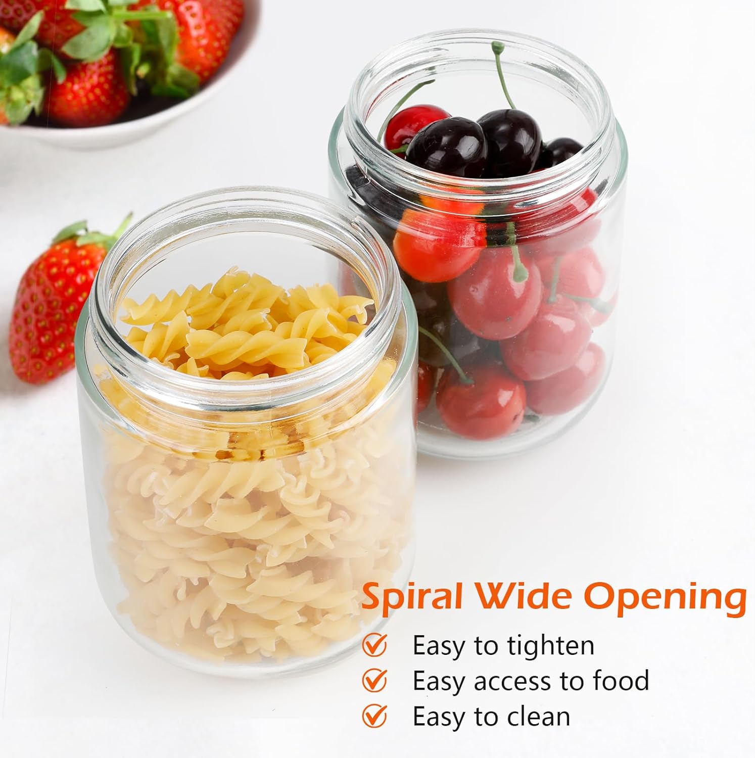 VINATO Meal-Prep-Gläser, 6er-Set mit Deckel, 3 x 480 ml + 3 x 350 ml Overnight Oats-Behälter, stapelbare Joghurtgläser aus Glas für Frühstück und Aufbewahrung – Bild 3