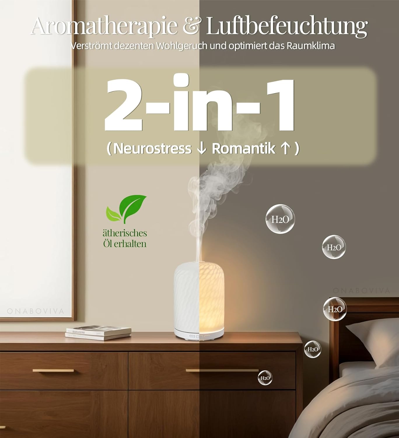 Aromadiffusor – Ultraschalldiffusor mit Befeuchtung und Wellness-Licht aus handgefertigter Keramik, automatische Abschaltung, BPA-frei, geräuscharme Konstruktion, ideal für Schlafzimmer, Büro und als Geschenk – Bild 2