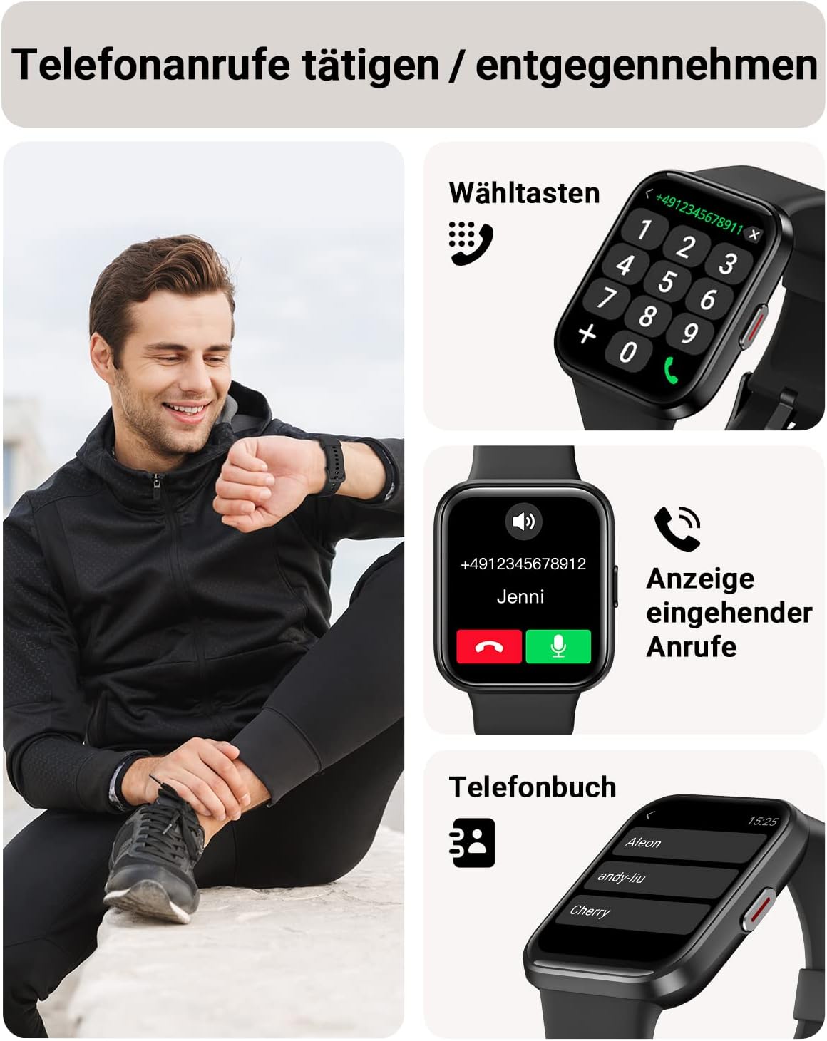 Tensky Smartwatch Herren mit Telefonfunktion 1,85 Zoll Damen Smartwatch Alexa integriert 3ATM, 110+ Sportmodi, Schrittzähler Herzfrequenz Schlaf SpO2 Fitnessuhr 350 mAh für Android iOS – Bild 2