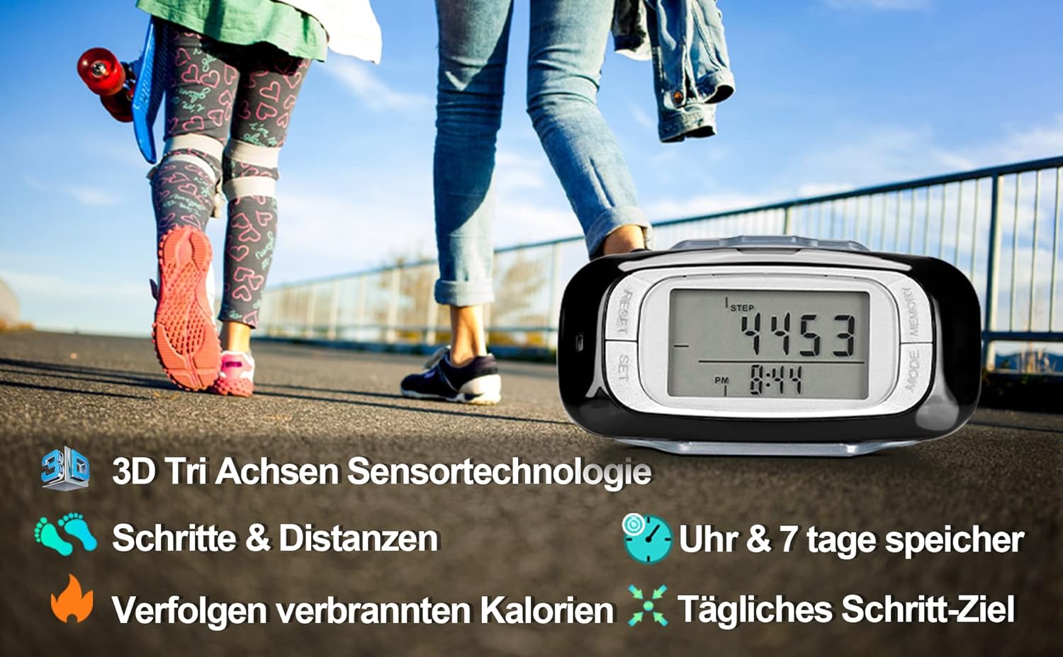 LEBEXY Schrittzähler-Clip, einfacher Schrittzähler, Fitness-Tracker, Bedienung, Testsieger, Schritt/Distanz/Kalorien/Zähler, ohne Bluetooth/App/Handy mit großem Display – Bild 4