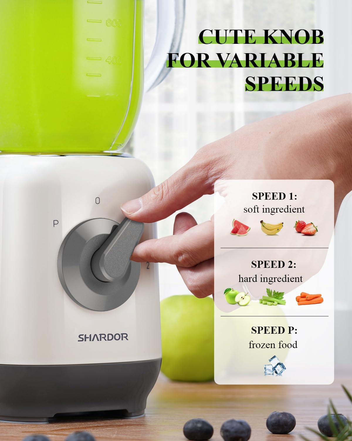 SHARDOR Standmixer, Smoothie Maker mit 6 Edelstahlklingen, 1,25 L Glasbehälter, 2 Geschwindigkeiten + Pulse, Mixer Hochleistungsmixer für Smoothies, Eis, Nüsse & Babynahrung, 700 W – Bild 2
