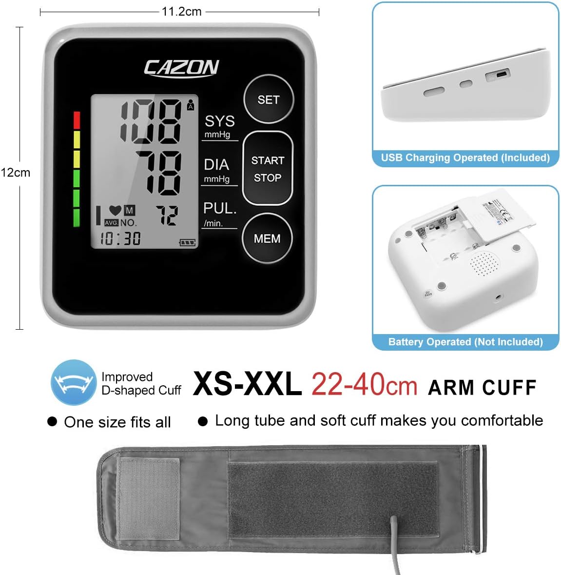 CAZON Blutdruckmessgerät Oberarm, digital, vollautomatisches Blutdruckmessgerät, Pulsmessung, Blutdruckmessung, groß, mit großer Manschette, 2 x 120, Dual-User – Bild 7