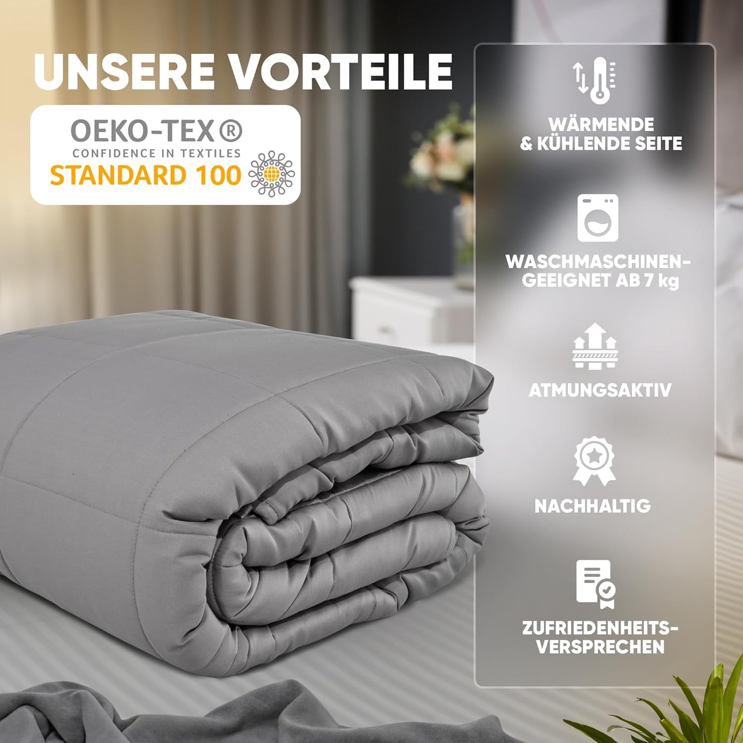 Gewichtsdecke – Gewichtsdecke & Therapiedecke 2-in-1, kühlend & wärmend – schwere Decke gegen Schlaflosigkeit, Stress & Angst – Bambusfaser-Fleece mit Glasperlen – Öko-Tex – Bild 6