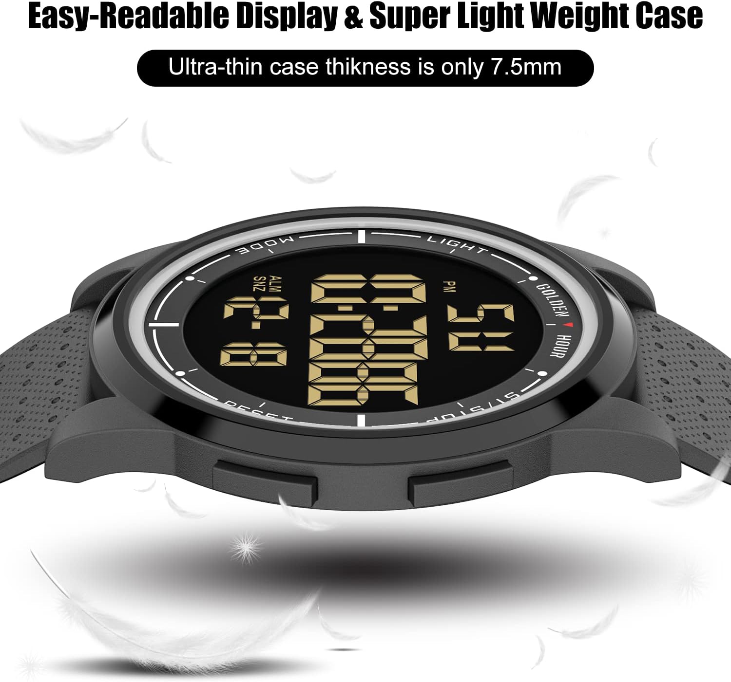 GOLDEN HOUR Sportuhr, ultradünne, minimalistische, wasserdichte Digitaluhren für Herren mit Weitwinkel-Metallgehäuse, hellem Display, Kautschukarmband, Uhr für Herren/Damen – Bild 3