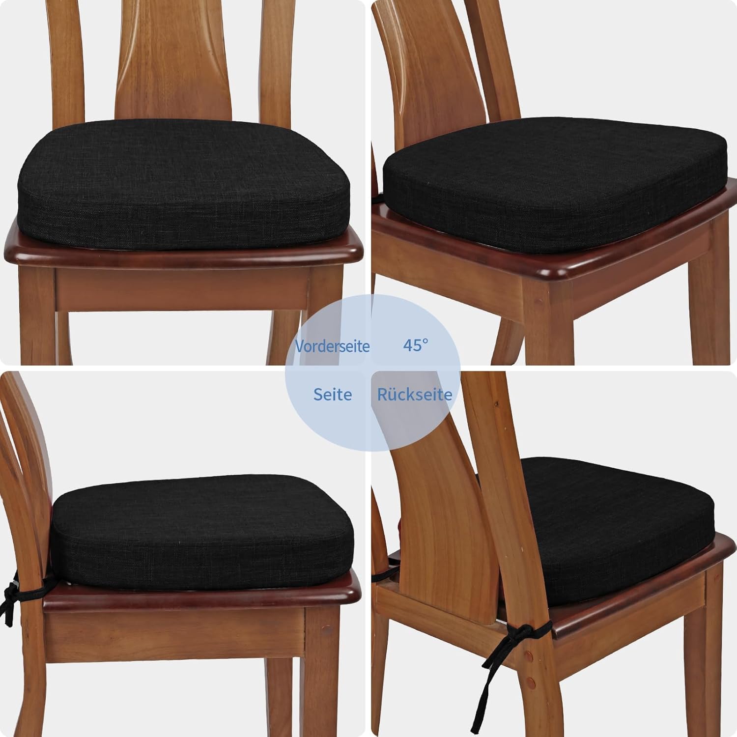 BUYUE Stuhlkissen 6,5 cm dick, U-förmiges Sitzkissen 40 x 40 cm mit hochdichtem Schaumstoff, Stoffbezug, rutschfeste Sitzunterlage für Küche und Esszimmer (1 Stück, schwarz) – Bild 4