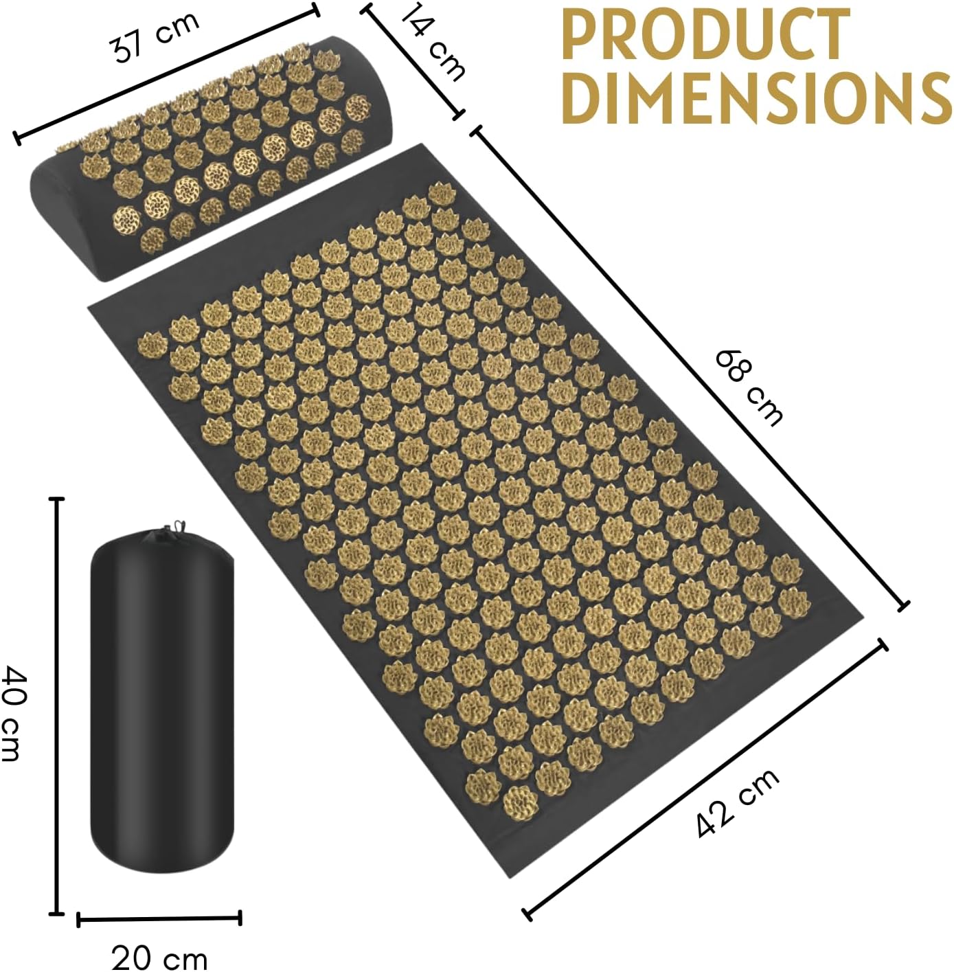 Schwarz-goldenes Akupressur-Gesundheitsset im Lotus-Design – hochwertiges Akupressurmatten- und Kissen-Set für natürliche Entspannung und Schmerzlinderung – Bild 4