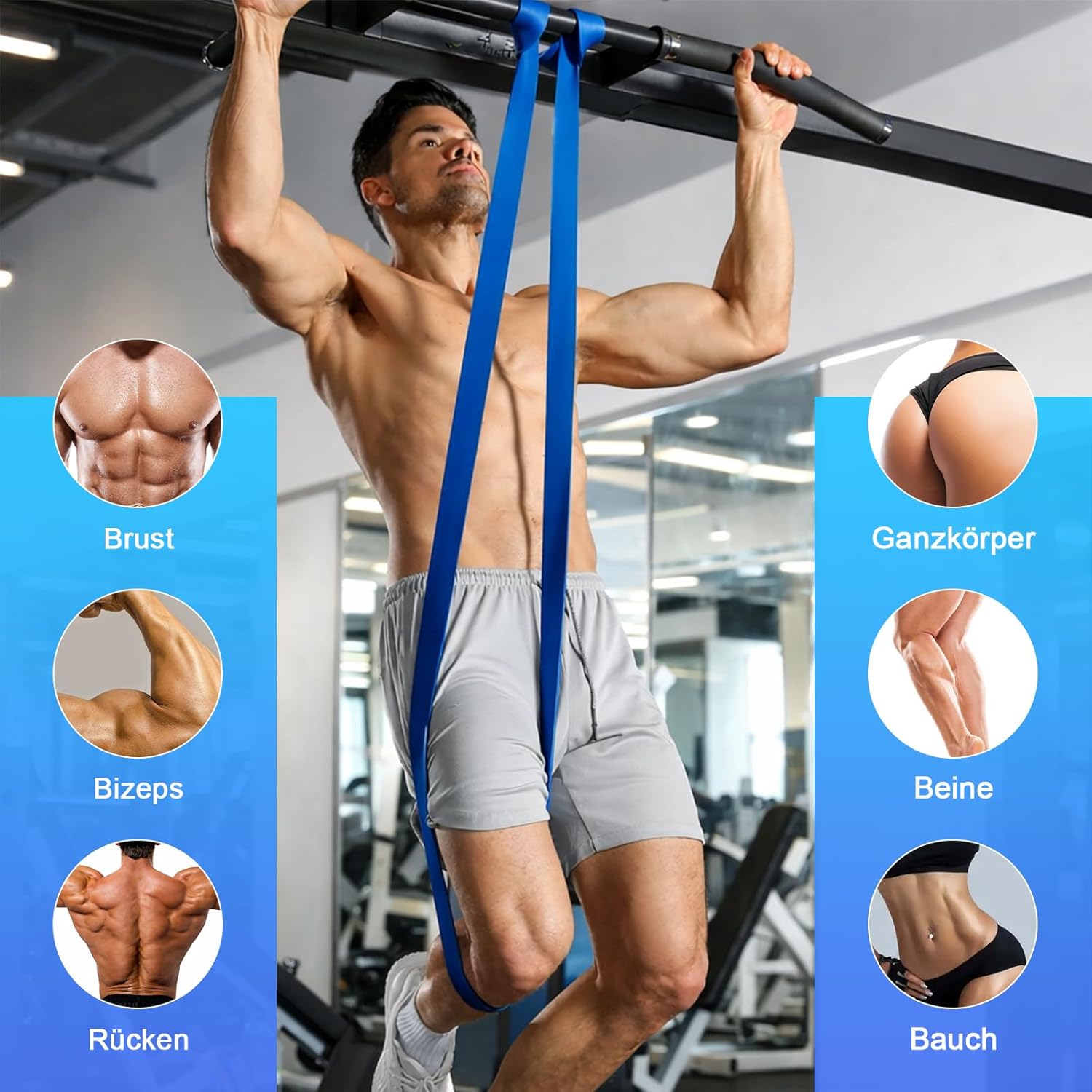 SURFOU Fitnessbänder Set mit 4 Widerstandsstufen, Widerstandsbänder mit Türanker, 2 Griffen, Übungsanleitung & Tragetasche, für Yoga, Pilates, Krafttraining, Klimmzughilfe – Bild 4