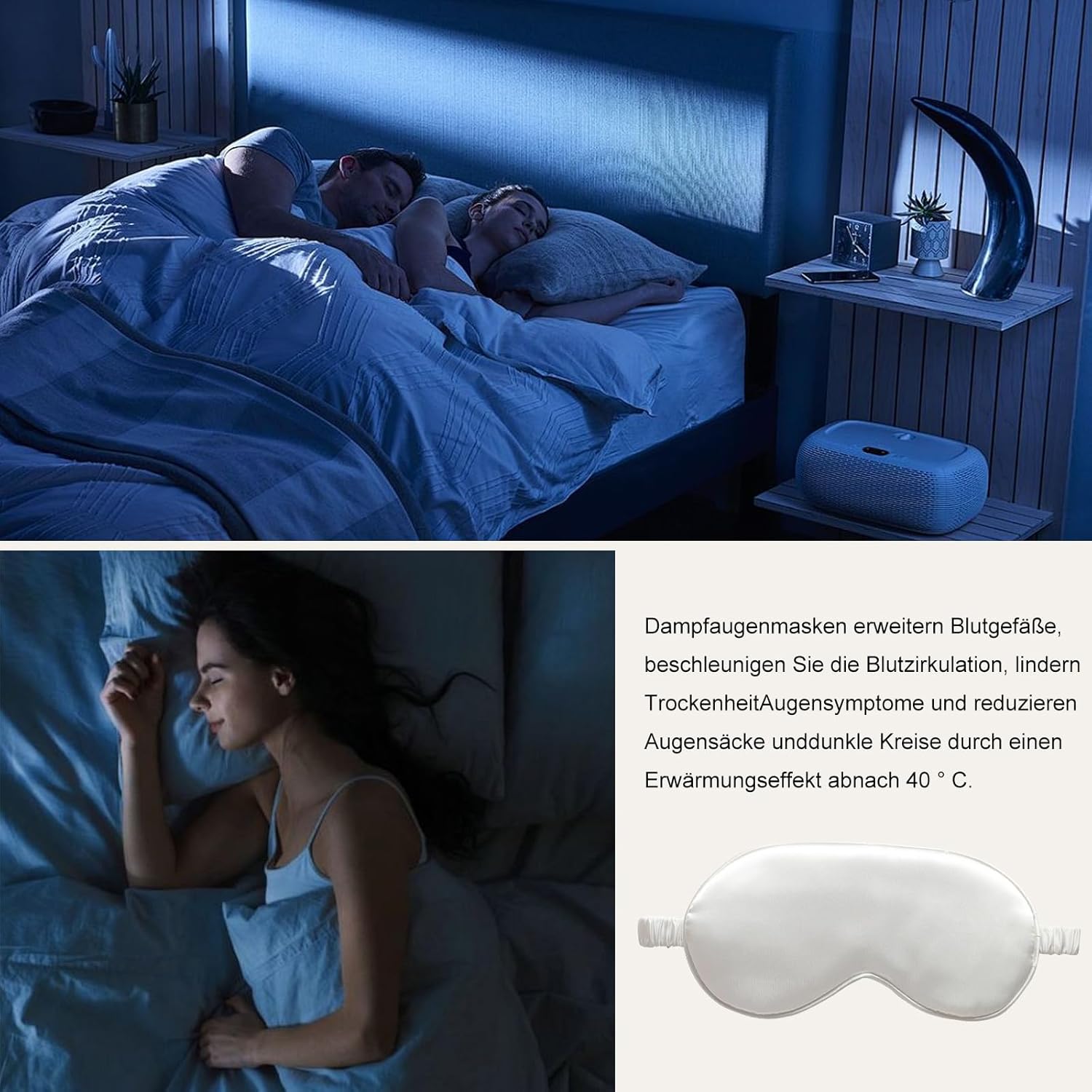 4er-Set Schlafmasken-Set, Schlafmaske für Frauen, Augenmaske aus Seide, lichtblockierende Schlafbrille, Ohrstöpsel, Haargummi, Stirnband und Aufbewahrungstasche für Pause, Reisen, Schlafen – Bild 7