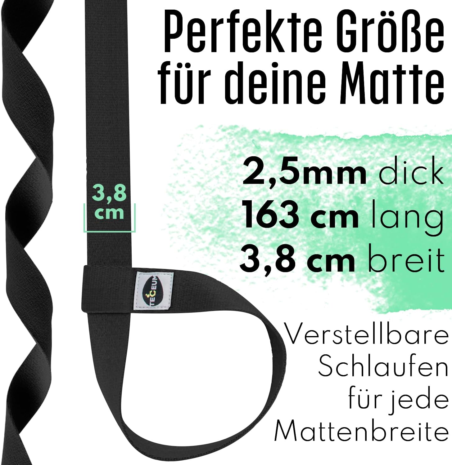 TECEUM Premium Yogamatte Tragegurt – Extra Weich & Dick aus Baumwolle – Hautfreundlich & Rutschfest – Verstellbarer Mattenhalter Yoga Mat Strap für alle Matten (Matte nicht enthalten) – Bild 4