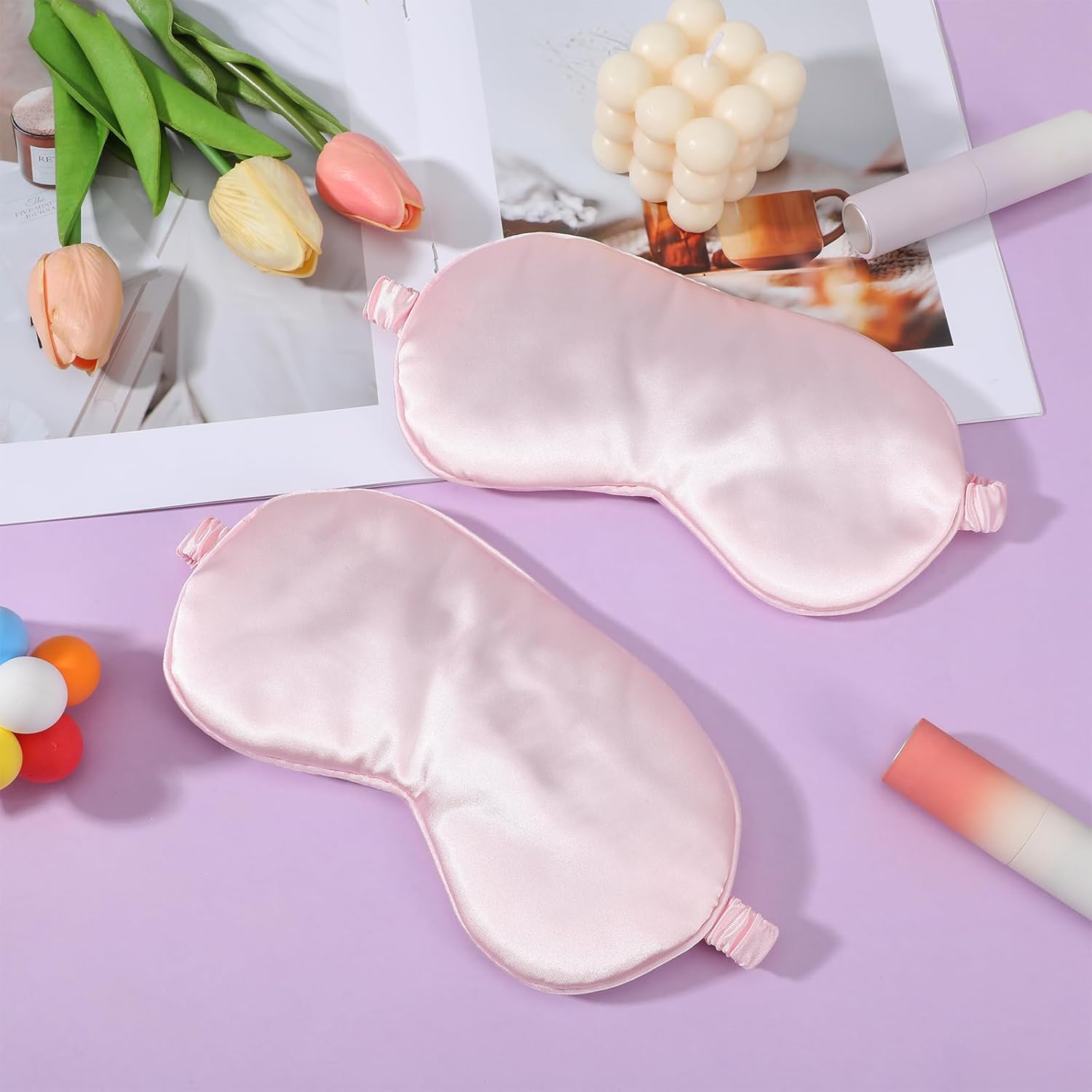2 Stück Seidenschlafmaske Damen, weiche Seidenschlafmaske, Augenmaske mit verstellbarem Riemen, Augenmaske zum Schlafen, lichtblockierende Schlafmaske, Augenschlafschutz, Nachtmaske für Männer, Frauen, Rosa – Bild 7
