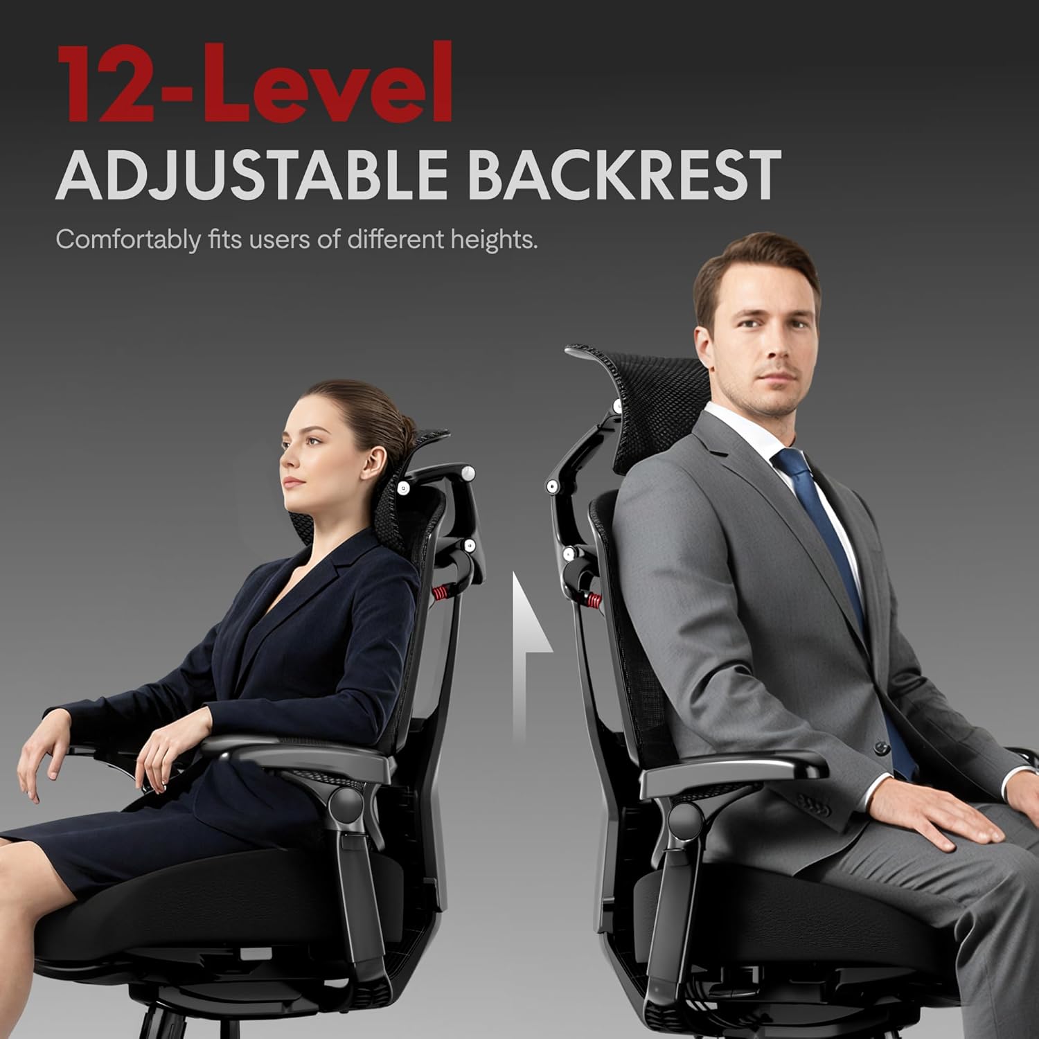 FLEXISPOT ErgoX Pro Ergonomischer Bürostuhl mit ausziehbarer Fußstütze, 12-stufige Höhenverstellung, 7D-Armlehnen, 5D-Lendenwirbelstütze, 4D-Kopfstütze, 250 kg Tragkraft, Netzsitz, Schwarz – Bild 5