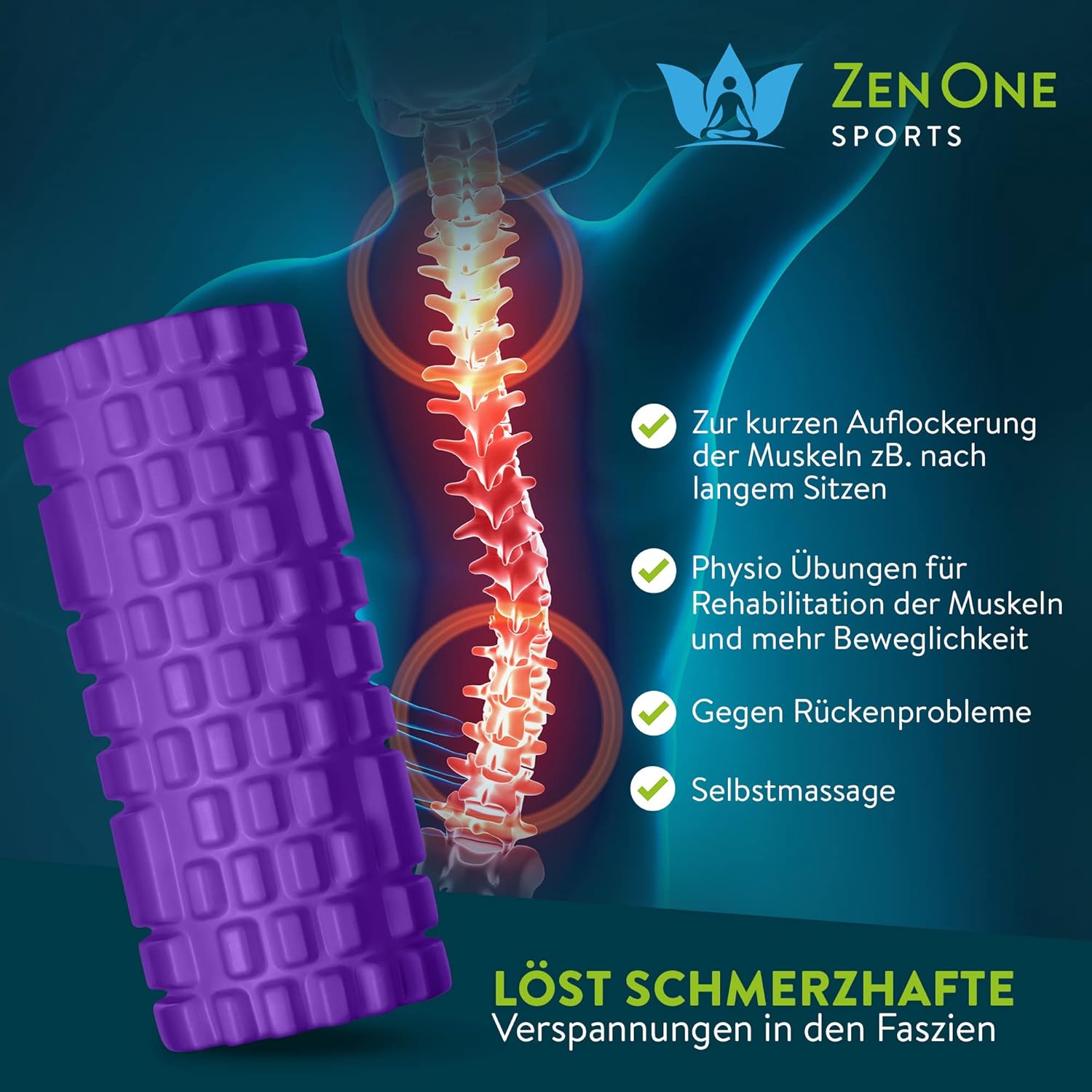 ZenOne Sports® Faszienrolle – Ideal für Massage, Rehabilitation & Aktivierung I Massage-Rolle für Wirbelsäule, Rücken, Beine & Mehr I Faszienrolle Wirbelsäule, Foam Roller mit Workout Guide – Bild 5
