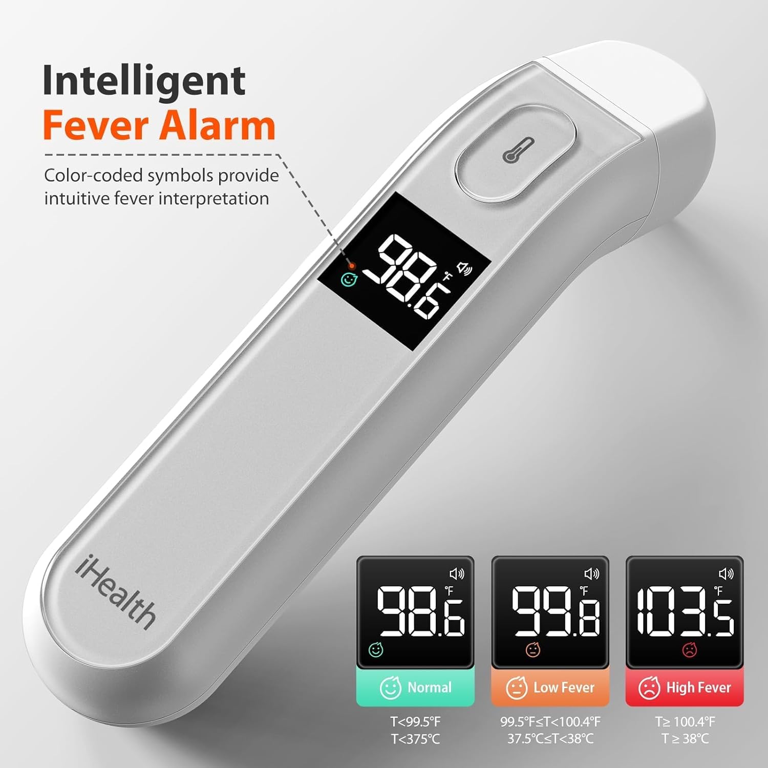 iHealth Thermometer für Erwachsene, iHealth Infrarot-Stirnthermometer für Erwachsene und Kinder, berührungsloses digitales Babythermometer mit Fieberindikatoren, berührungsloses Thermometer (PT2L) – Bild 2
