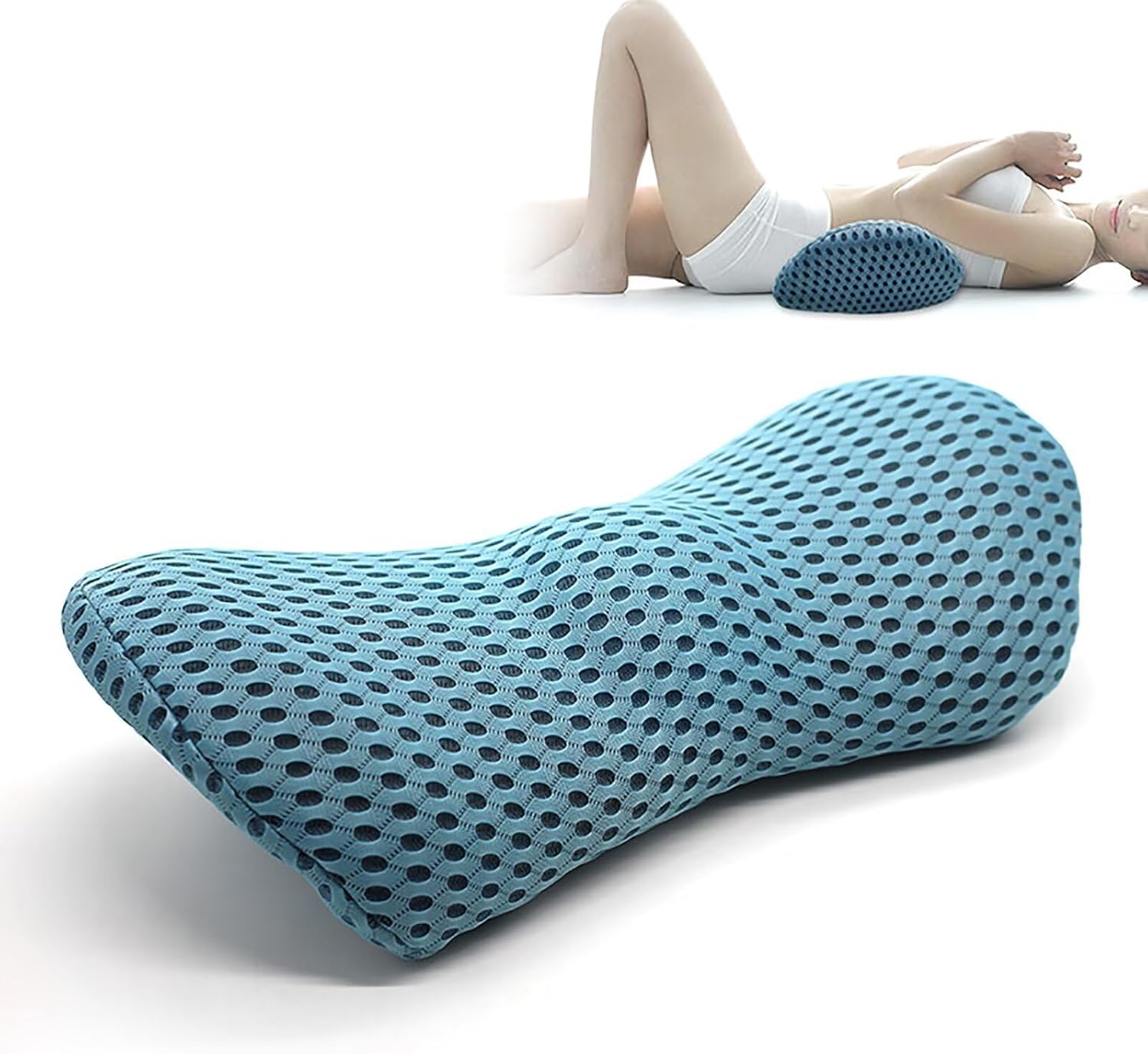 Lendenkissen, Ergonomisches Rückenkissen, Memory Foam Lendenkissen Auto, Komfort Rückenstützkissen zur Druckentlastung, Rückenkissen für Bett/Stuhl/Autositz/Bürostuhl (Blau)