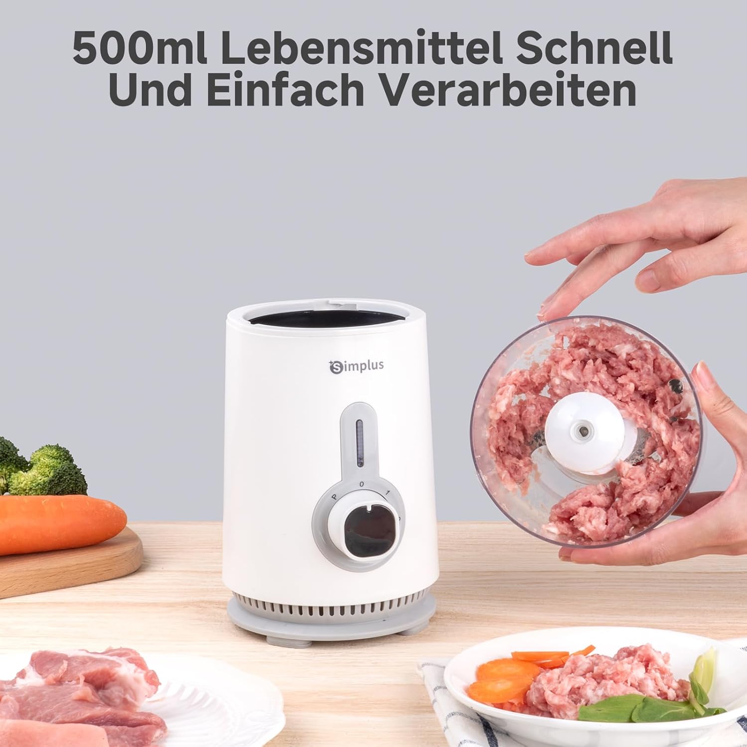 SIMPLUS 3-in-1-Standmixer & Smoothie-Maker mit 1,25-l-Rührbecher, 500-ml-Fleischwolf und 300-ml-Mahlbecher, 3 Geschwindigkeitsstufen mit Pulse-Funktion, Edelstahlmesser – Bild 5