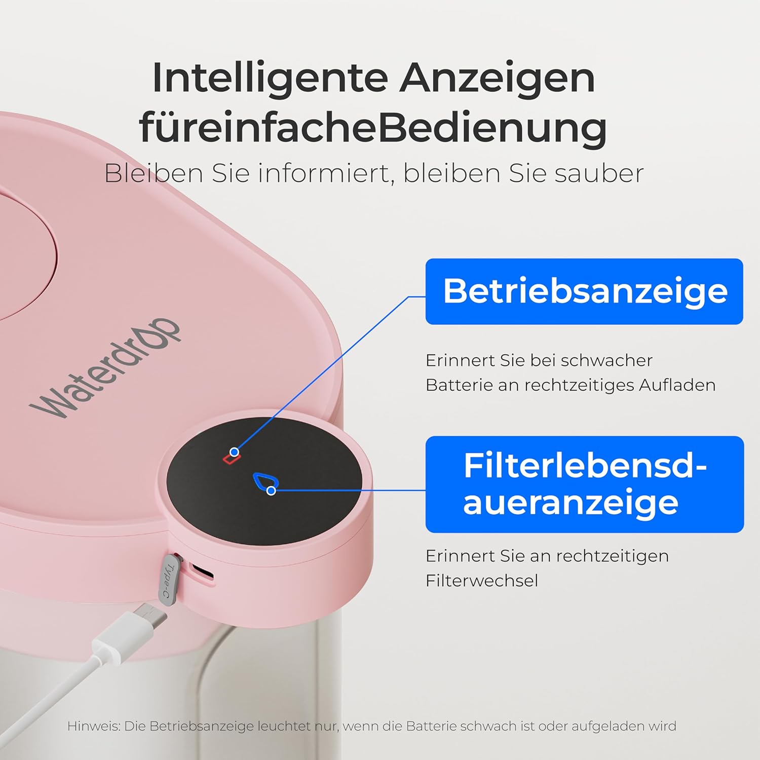 Waterdrop FreshTaste Wasserhärter, elektrischer Wasserfilterkrug, 4 l Wasserfilterspender für Kühlschrank, reduziert Kalk, Chlor, Blei, Kupfer, reinigt, Pink (Ersatzfilter: WD-EWFS) – Bild 8