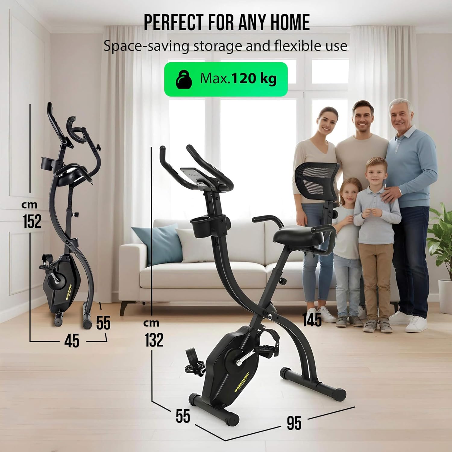 Christopeit Klappbarer Heimtrainer Velo Fit – Fitnessfahrrad mit Rückenlehne – leiser Magnetwiderstand, 14 Stufen, ergonomischer Sitz verstellbar, Handpulssensoren, Heimtrainer bis 120 kg – Bild 7
