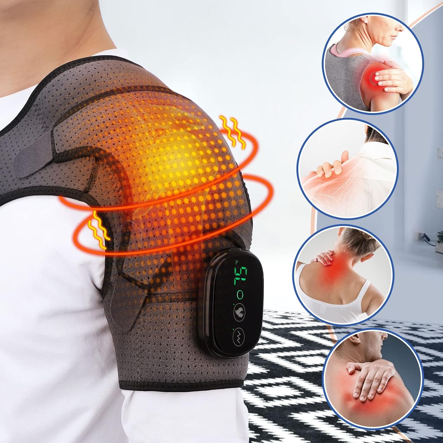 Beheizte Schulterstütze mit Vibration, verstellbarer elektrischer Schultergurt, Schulterstütze für Männer oder Frauen, Armstütze zur Schulterunterstützung, Schulterstütze für linke/rechte Schulter – Bild 2