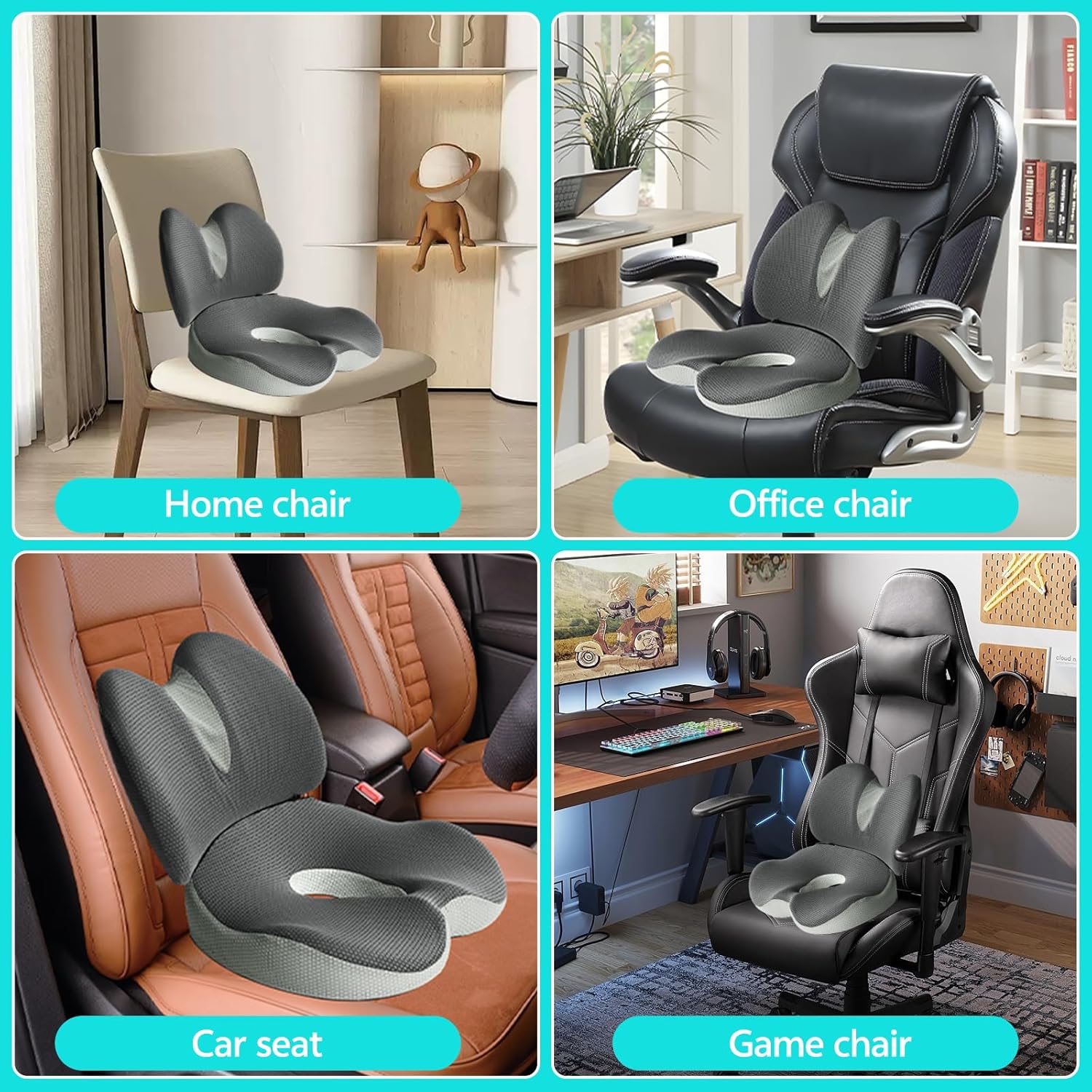 Suewidfay 2-in-1 Sitzkissen und Rückenkissen-Set, ergonomisches Memory-Schaum-Lendenkissen und Sitzkissen Stuhl, Sitzkissen Auto, für Bürostuhl, Autositz, Rollstuhl, Büro, Auto – Bild 5