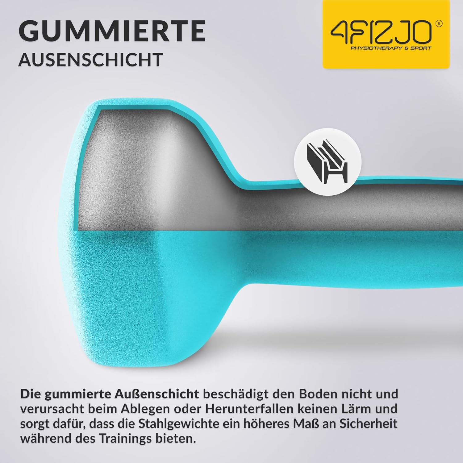 4FIZJO Klassisches Hantelset, Gusseisenhanteln mit Neoprenbeschichtung, Hanteln, Gewichte, Hantel Damen, angenehme Haptik, Aerobic, Ausdauer- und Rehabilitationstraining – Bild 6