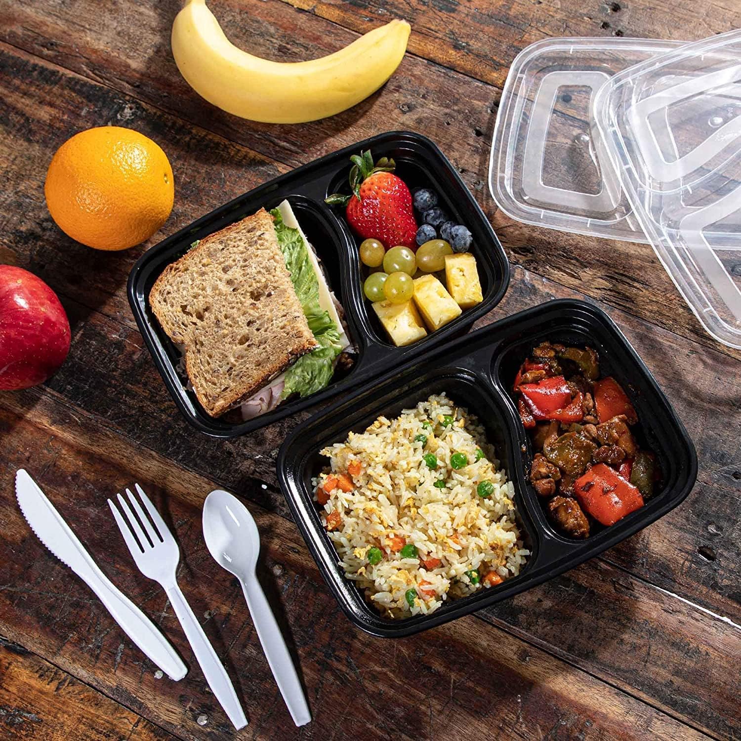 KAHEIGN Wiederverwendbare 2-Fach-Meal-Prep-Boxen mit Deckel, 1000 ml, BPA-freie Lunchbox, Lebensmittelbehälter, luftdicht, Mikrowelle, Gefrierschrank, 12 Stück – Bild 6