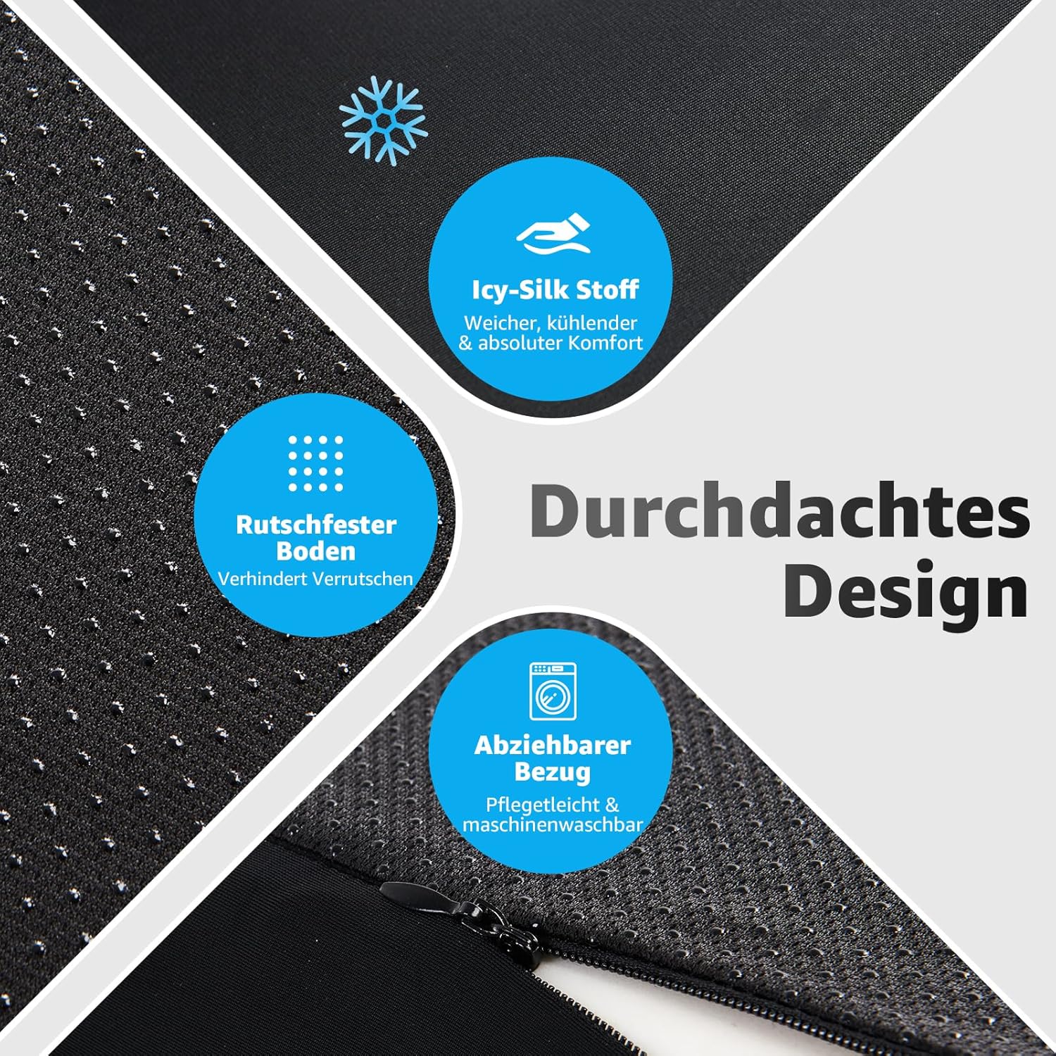 BRO Extra großes orthopädisches Sitzkissen mit Bezug aus Eisseide, ergonomisches Sitzkissen aus Memory-Schaum, Steißbein-Entlastung für Bürostuhl, Auto und Rollstuhl – Bild 5