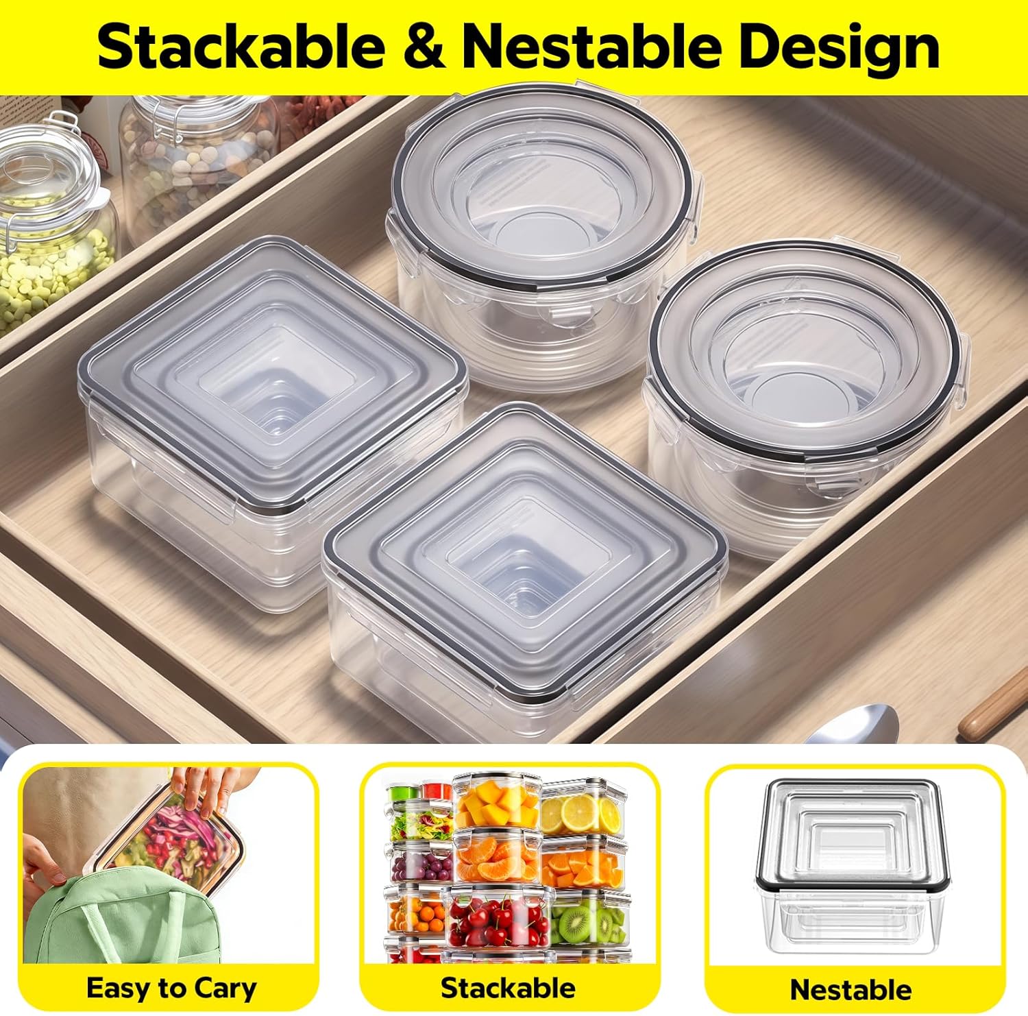 Set mit 28 Frischhaltedosen mit Deckel, XXL-Vorratsdosen-Set (14 Behälter & 14 Deckel), Meal-Prep-Boxen für die Küche, BPA-freies Tupperware-Set – Bild 4