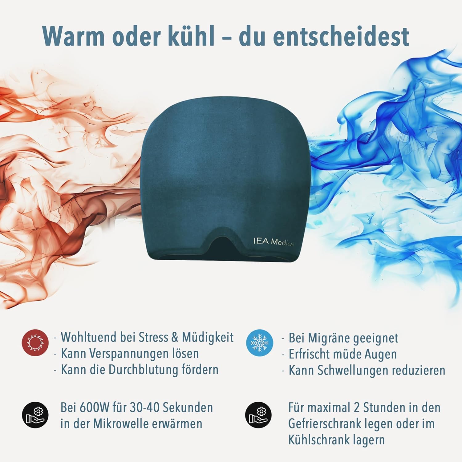 IEA Medical Migränemaske Doppelpack – 360° Gel Kühlmaske & Wärmemaske gegen Migräne, Einheitsgröße, Kopfschmerzmütze, Schlafmaske, kühlend, Kühlmütze Migräne, kühlende Kopfmaske – Bild 4