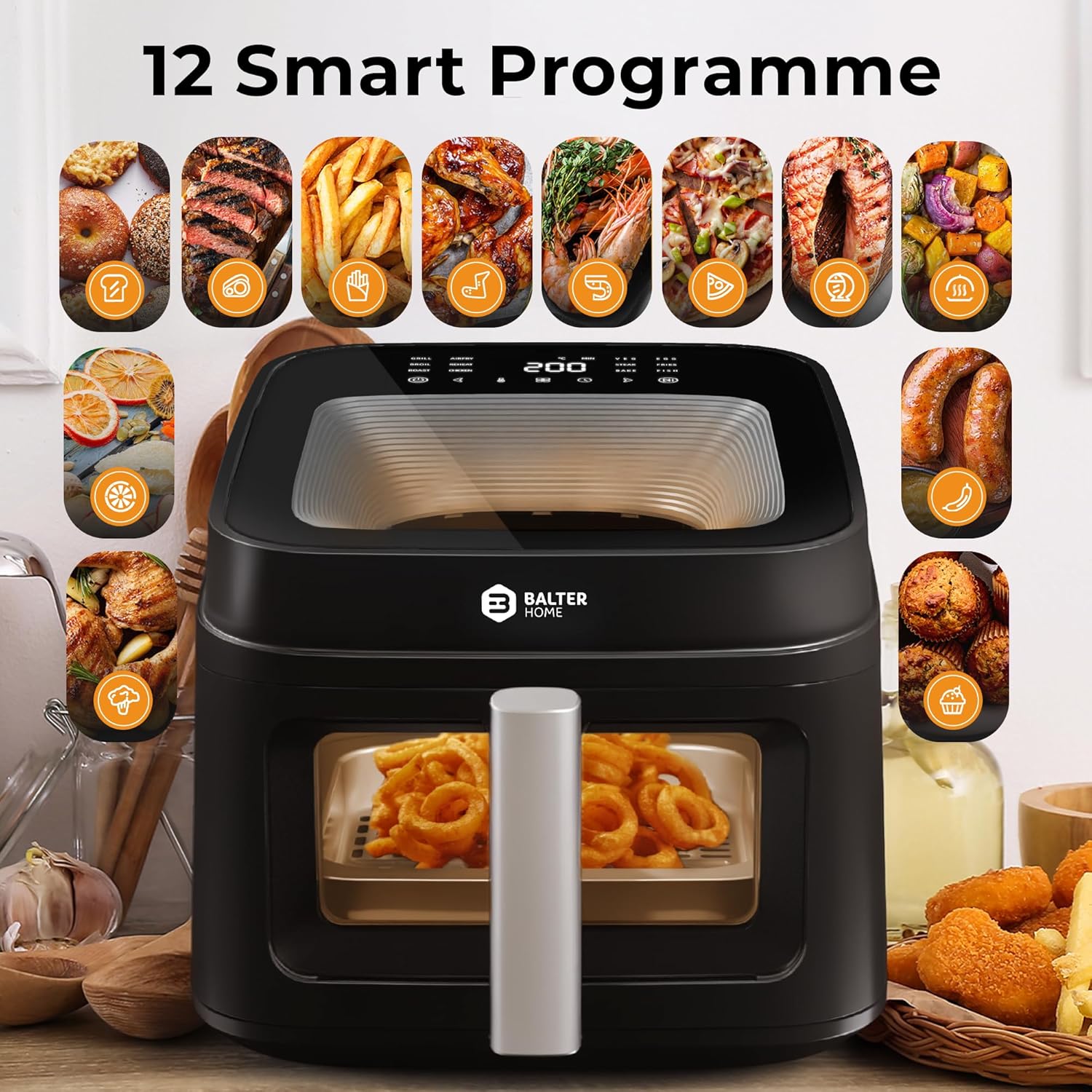 Balter HL-651T Heißluftfritteuse, 6,5 L, XXL-Fritteuse mit Sichtfenster, 12 Programme, All-In-1-Luftfritteuse, inkl. 100 Rezepte – Bild 6