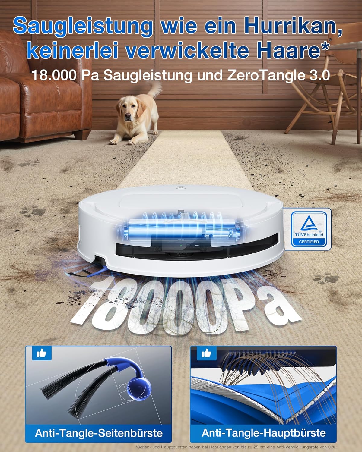 ECOVACS Deebot T80 Omni Roboterstaubsauger mit Wischfunktion, 18.000 Pa, OZMO Roller Wischwalze mit kontinuierlicher Frischwasser-Selbstreinigung, ZeroTangle 3.0, Wischwäsche mit 40–75 °C heißem Wasser, Weiß – Bild 3