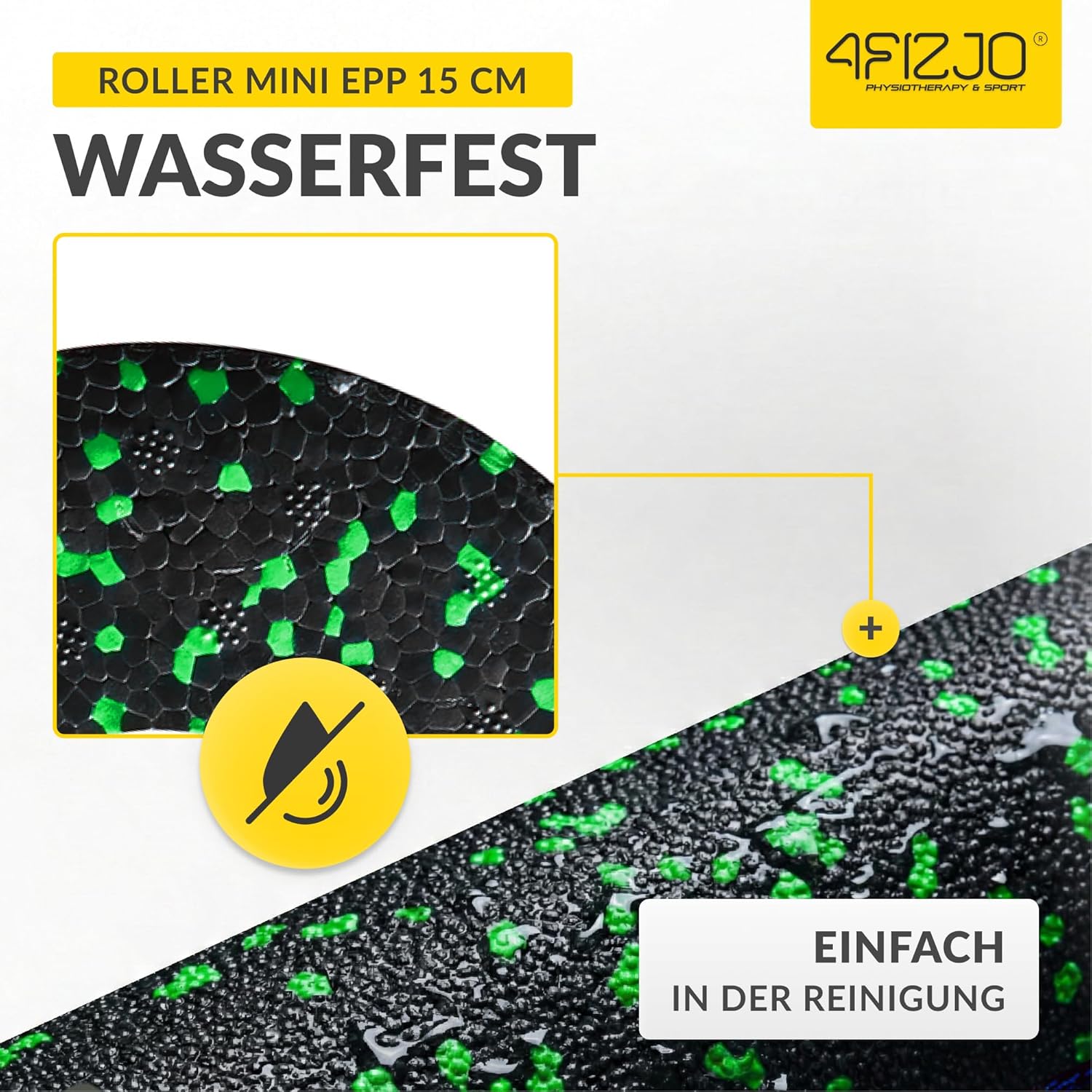 4FIZJO Faszienroller Schaumstoff, Durchmesser 5,5 cm, Länge 15 cm, Massagerolle, Rückenrolle, Fitnessrolle, leicht, hart, Schaumstoffrolle, Faszientraining, Massagetraining, Schwarz/Grün – Bild 4