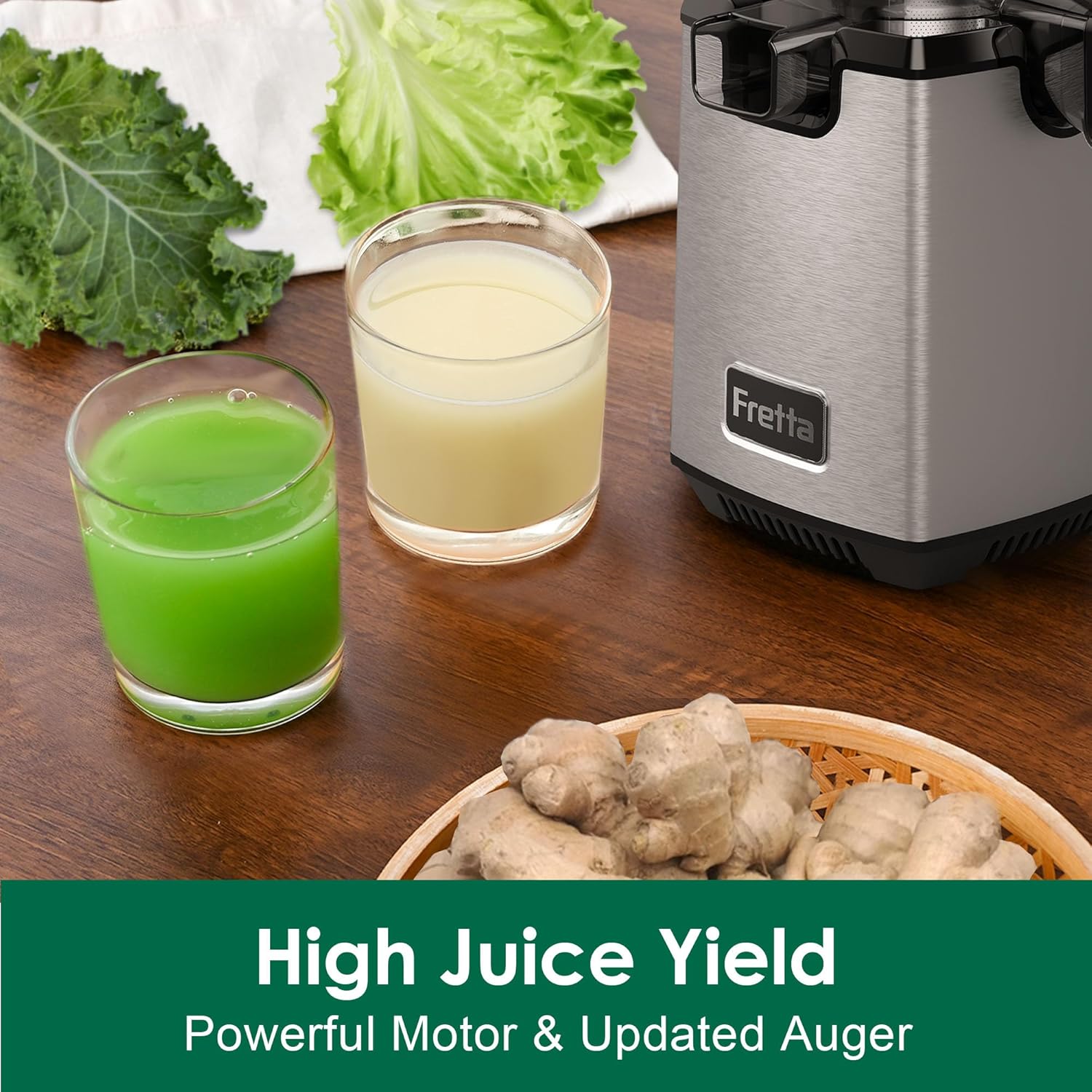 Fretta Entsafter Slow Juicer Entsafter Gemüse und Obst Testsieger, 250W Edelstahl Entsafter Maschine, elektrische Fruchtpresse, Kaltpressung, 130mm große Öffnung, leicht zu reinigen (Edelstahl) – Bild 5