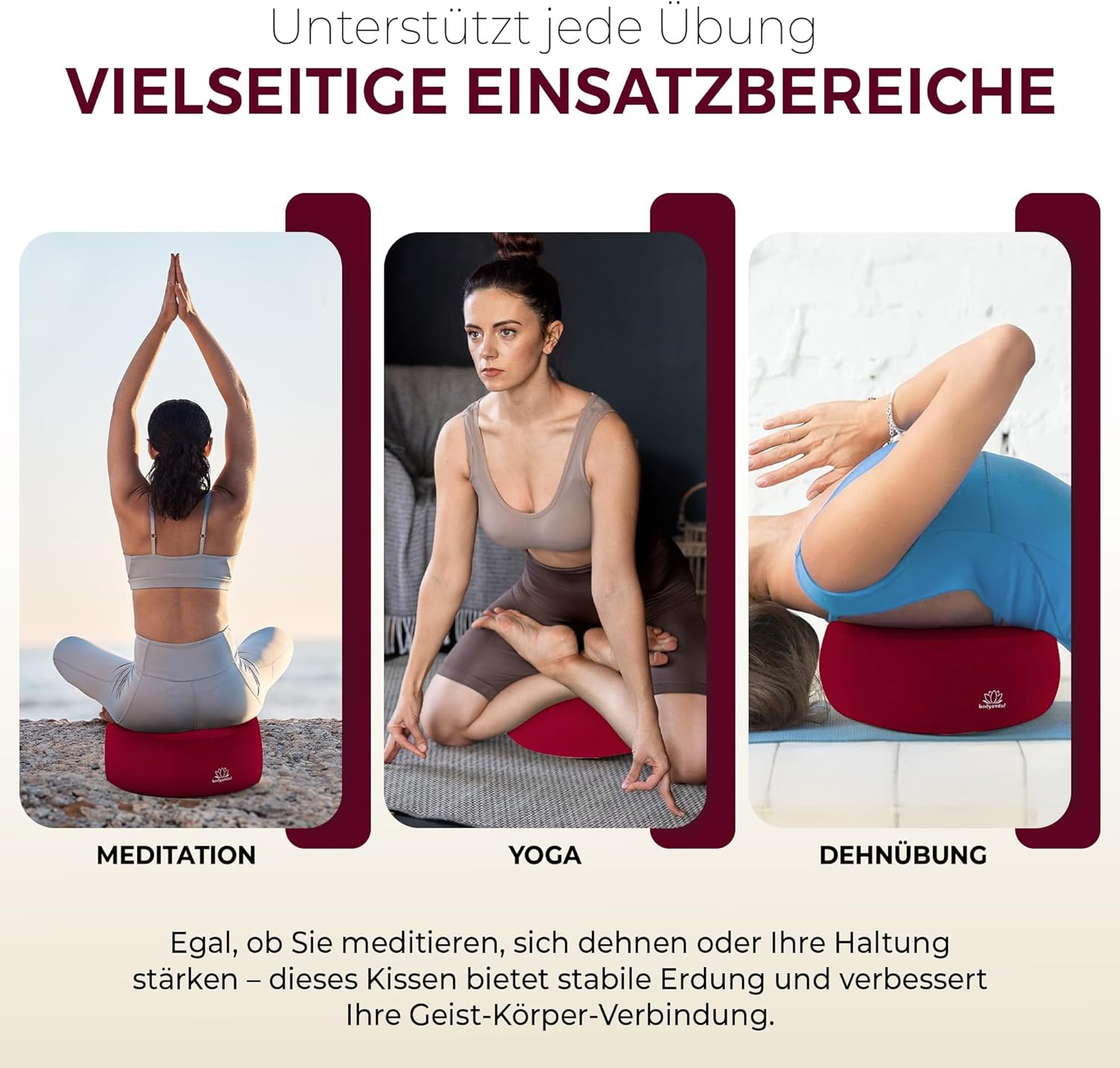 Body & Mind® Yogakissen Meditationskissen Bodensitzkissen Auflage für Meditation & Yoga; Waschbarer Bezug und atmungsaktive Premium-Füllung; 18 cm Sitzhöhe – Bild 5