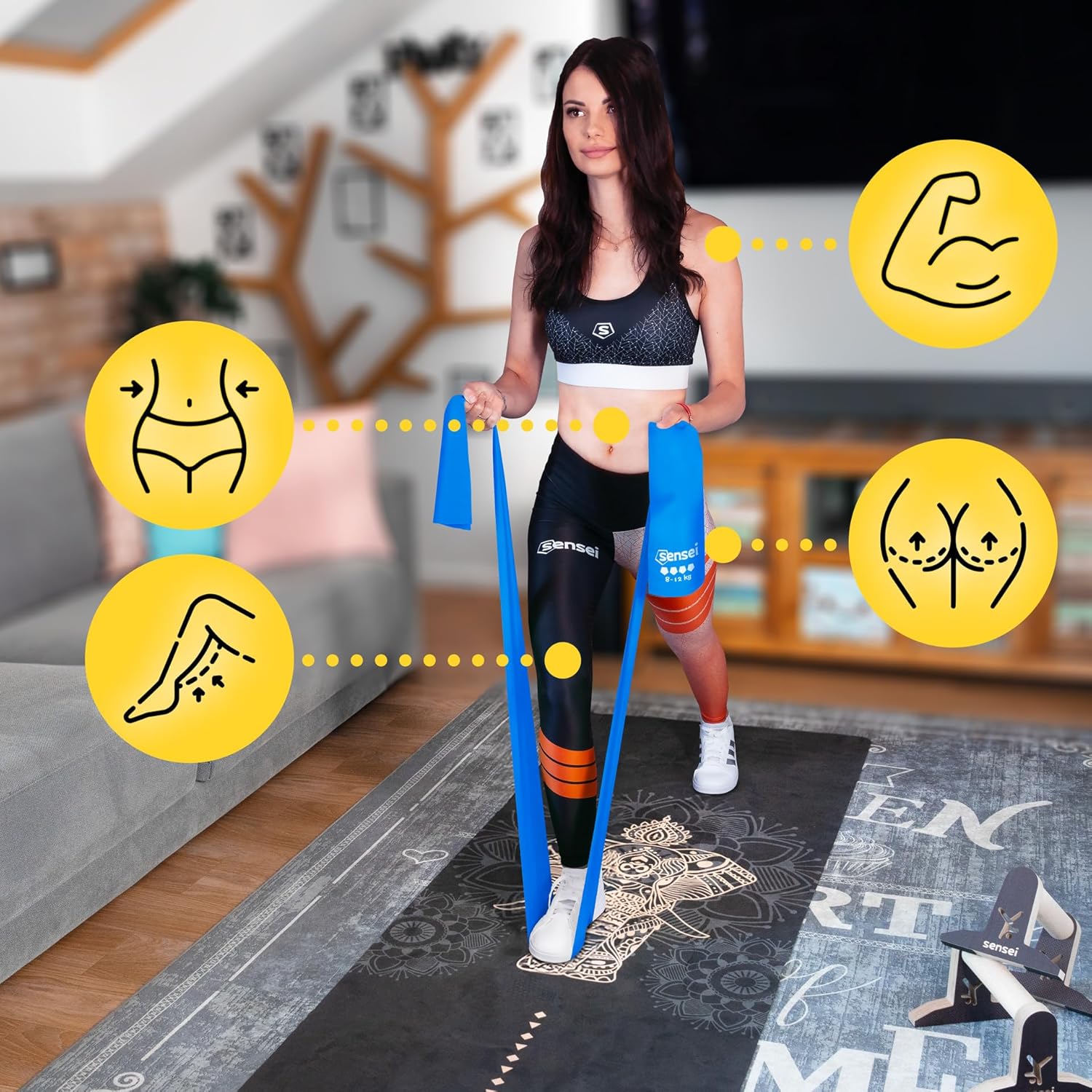 SENSEI® Gymnastikbänder & Fitnessbänder (200 cm) – Extra lange Widerstandsbänder aus 100 % Naturlatex – Ideal für Physiotherapie, Pilates, Yoga & Krafttraining – Inklusive E-Book – Bild 4