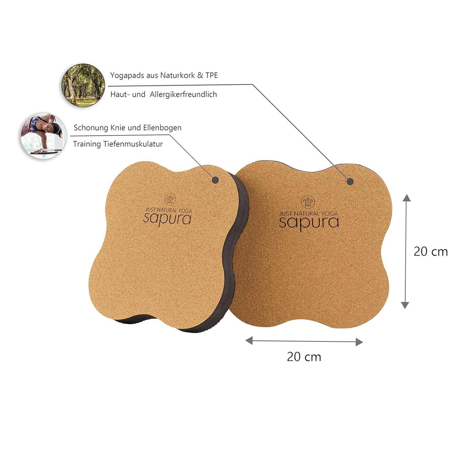 SAPURA health Yoga-Knieschoner, 2er-Set, Kork, Kniekissen, Knieschoner, nachhaltig, Entlastung für Knie und Ellenbogen – Bild 3